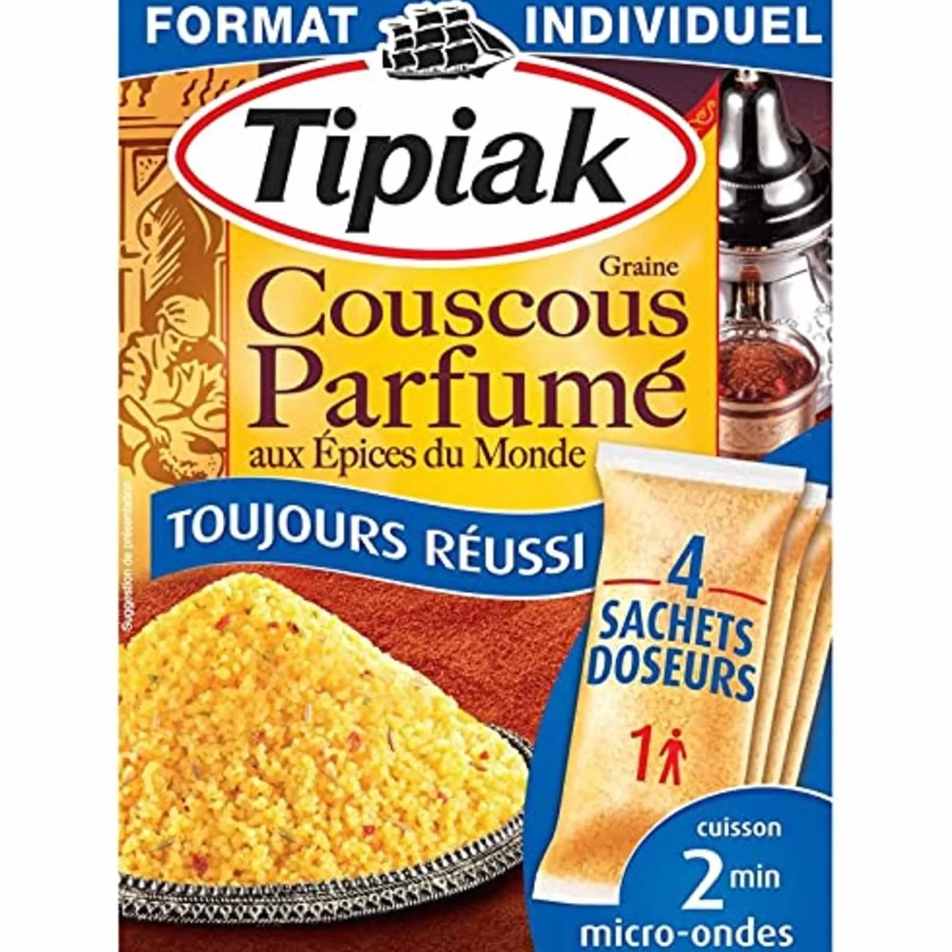 Tipiak Cuscús Perfumado con Especias del Mundo 4 Sobres para Hornear 2 Mínimo 4 x 65 g