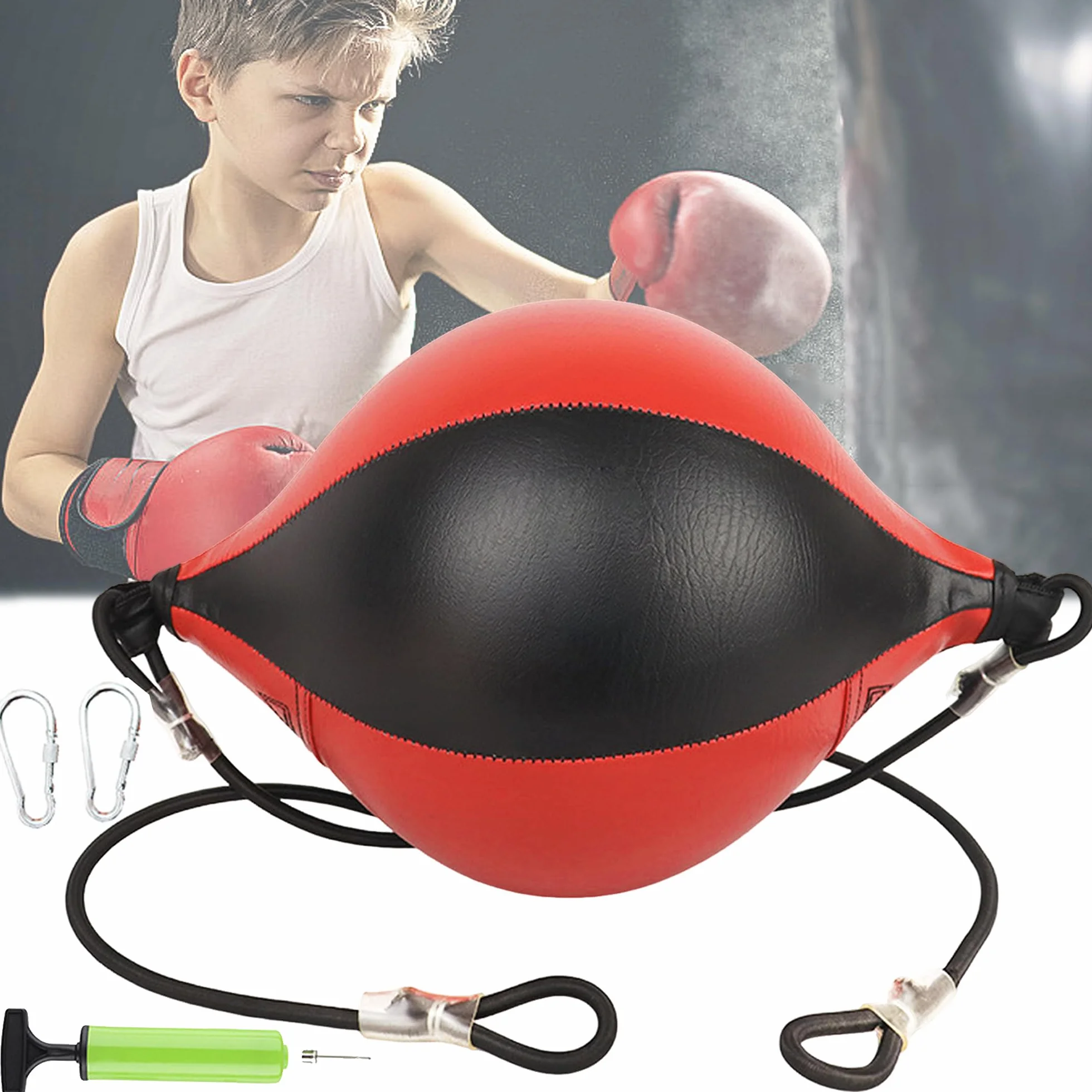 Saco de boxeo de doble extremo, bola suspendida de cuero con bomba de aire