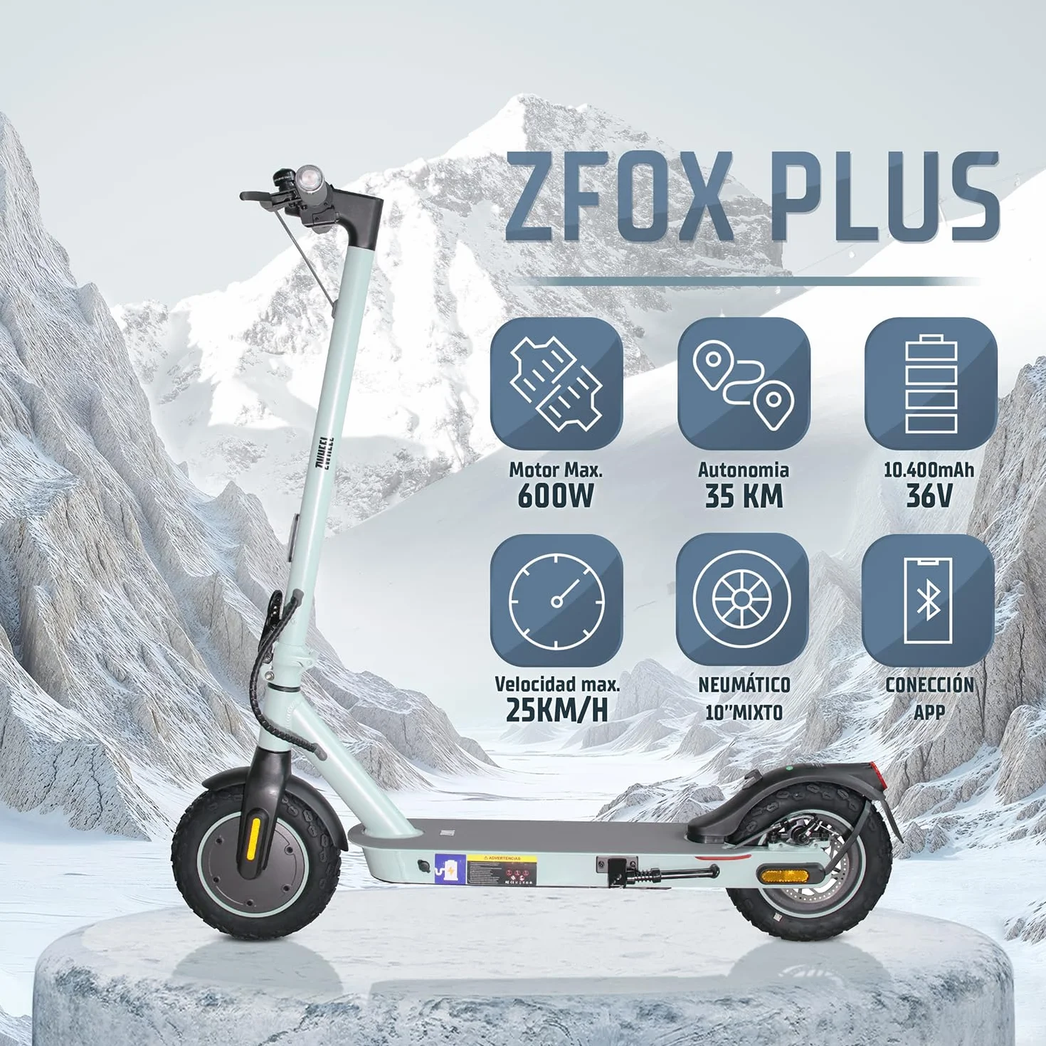 ZWHEEL ZFOX Plus Patinete Eléctrico Adultos Homologado DGT 300-600W 35km Autonomía Ruedas Mixtas 10" Aire Frenos Disco