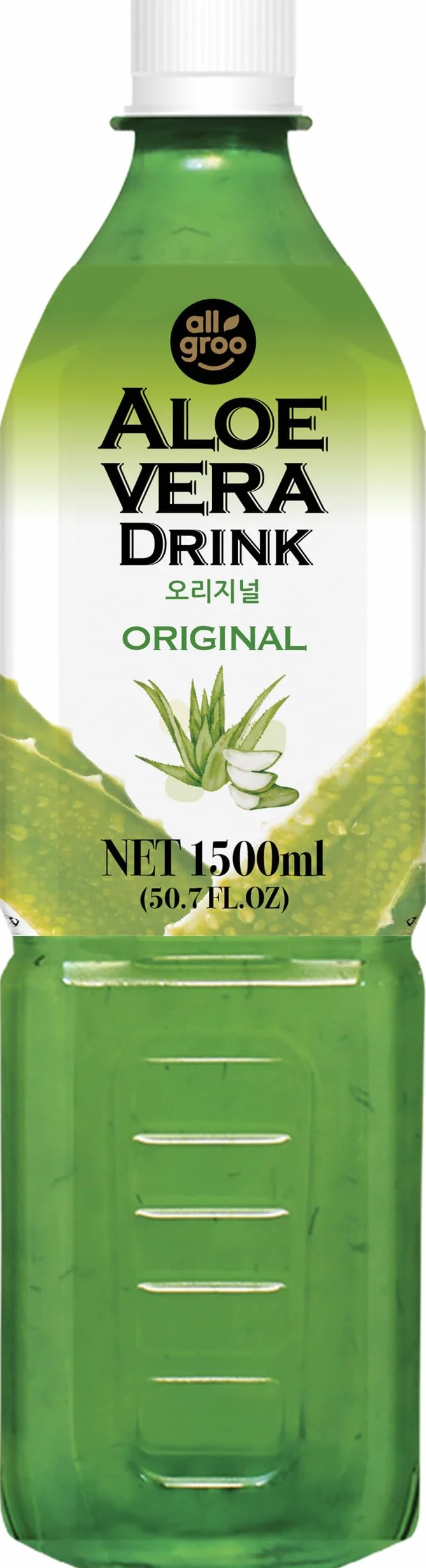 Allgroo, Aloe Vera Drink, Bebida refrescante de aloe vera, Sabor Puro refinado con miel y pulpa, 1 x 1500 ml