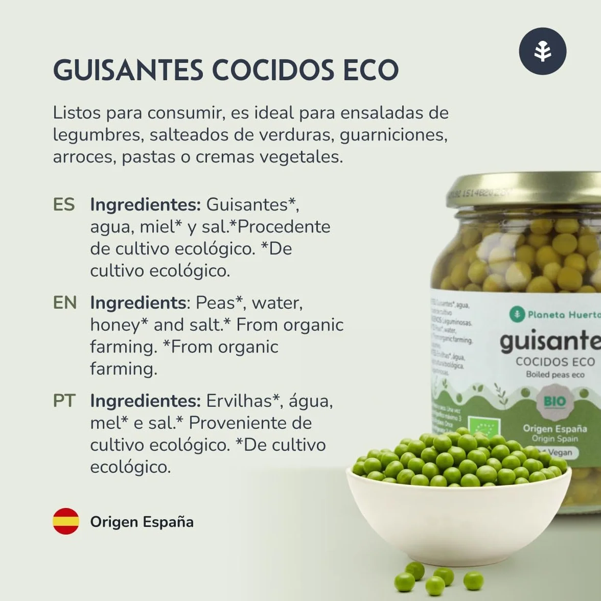 PLANETA HUERTO | Guisantes ECO 320 g - Legumbre Ecológica Rica en Nutrientes y Versátil en la Cocina