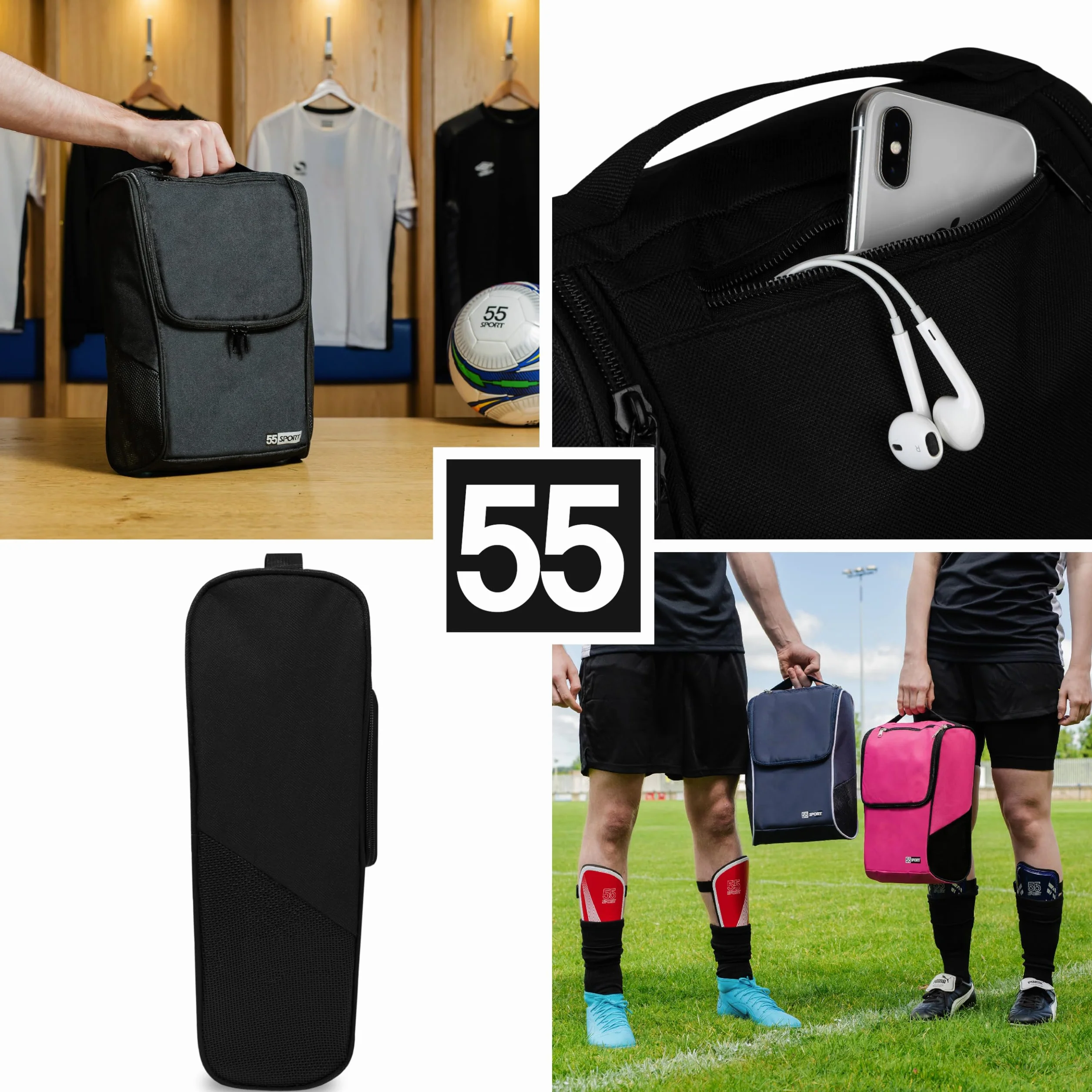 Ventilated Shoe Bag with Zipped Pocket Black