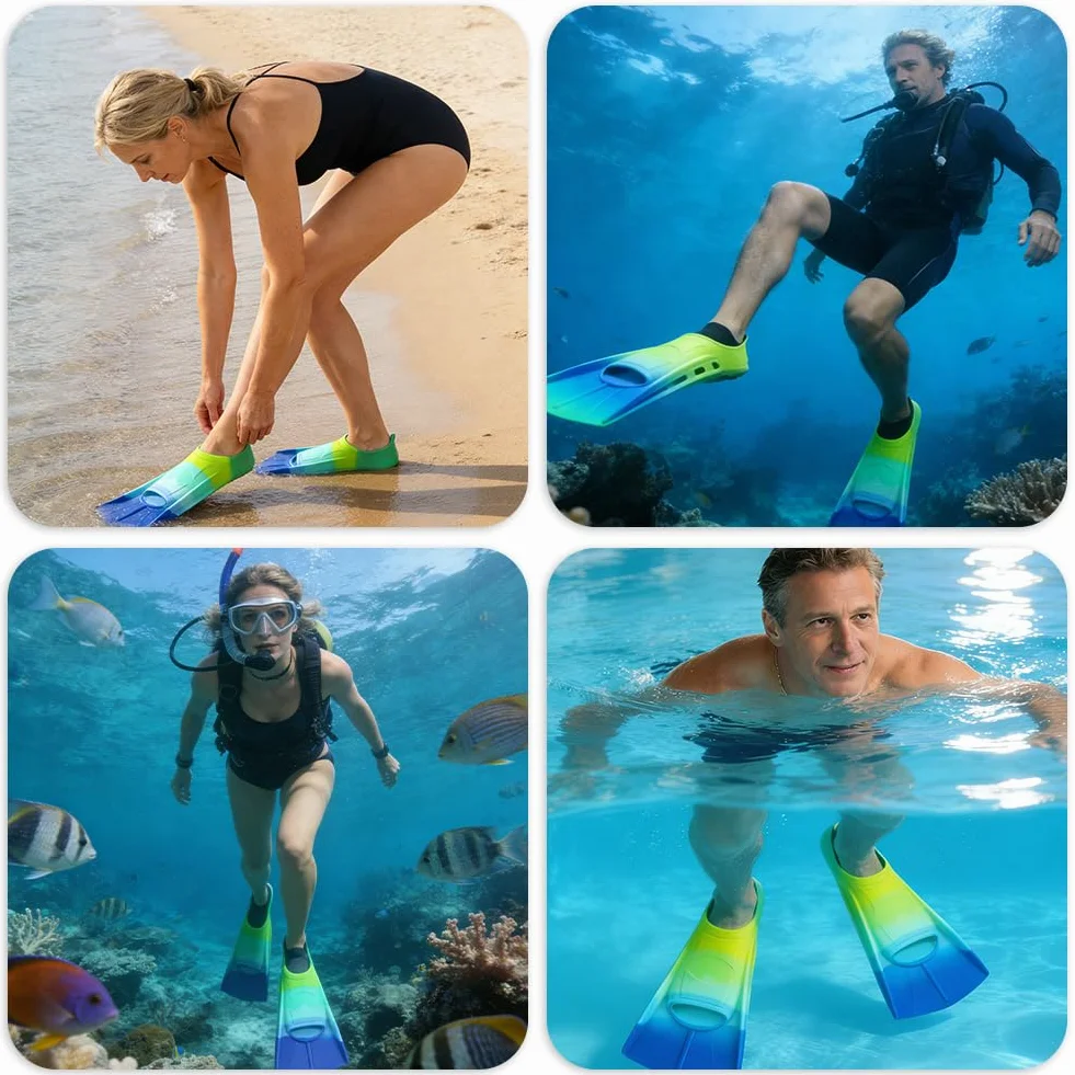 Aletas Natación Piscina Niños Cortas Entrenamiento Snorkeling Silicona Unisex