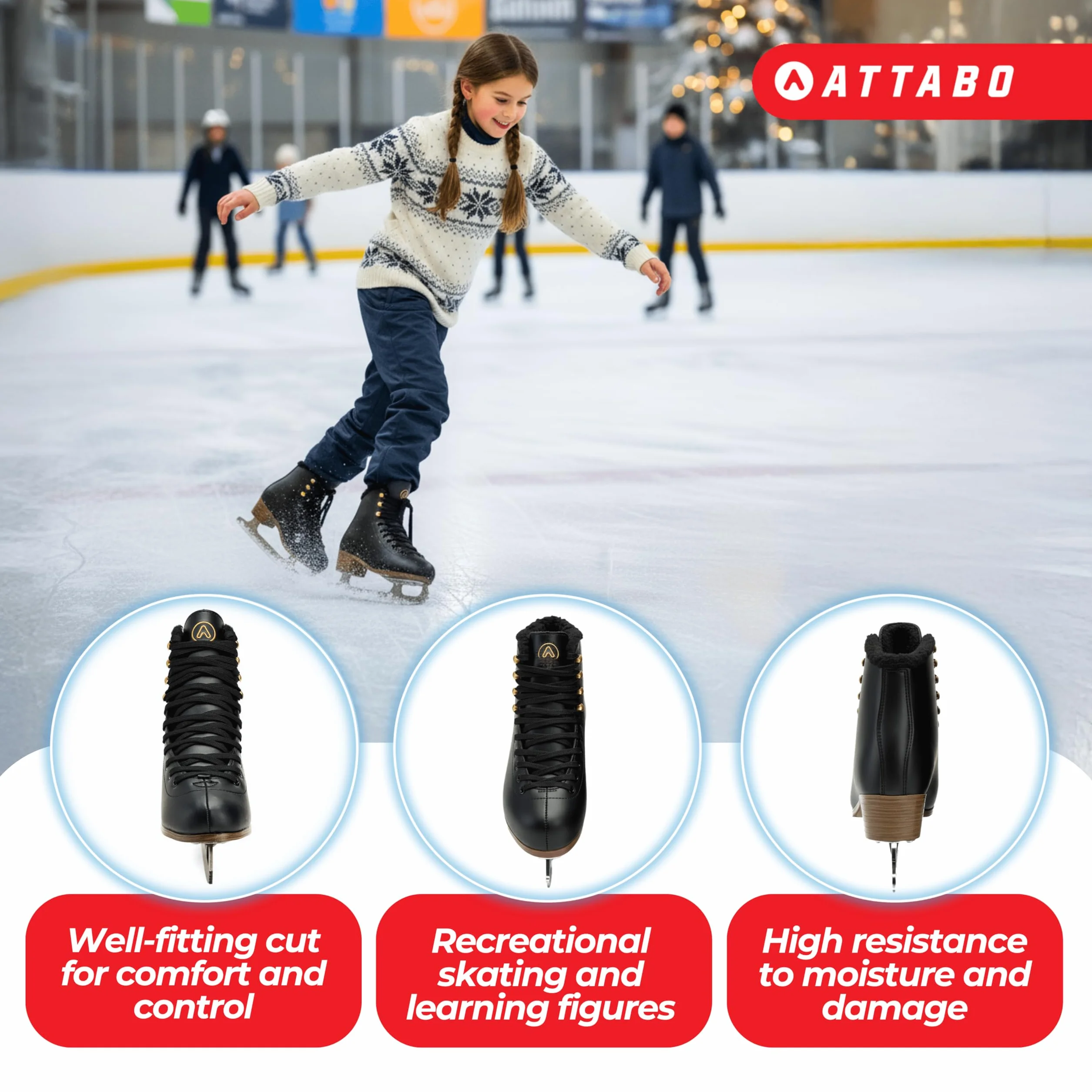 Patines de Hielo Artísticos para Niños Isla 31-36 EU Cuchilla de Acero Inoxidable Negro|Rosa