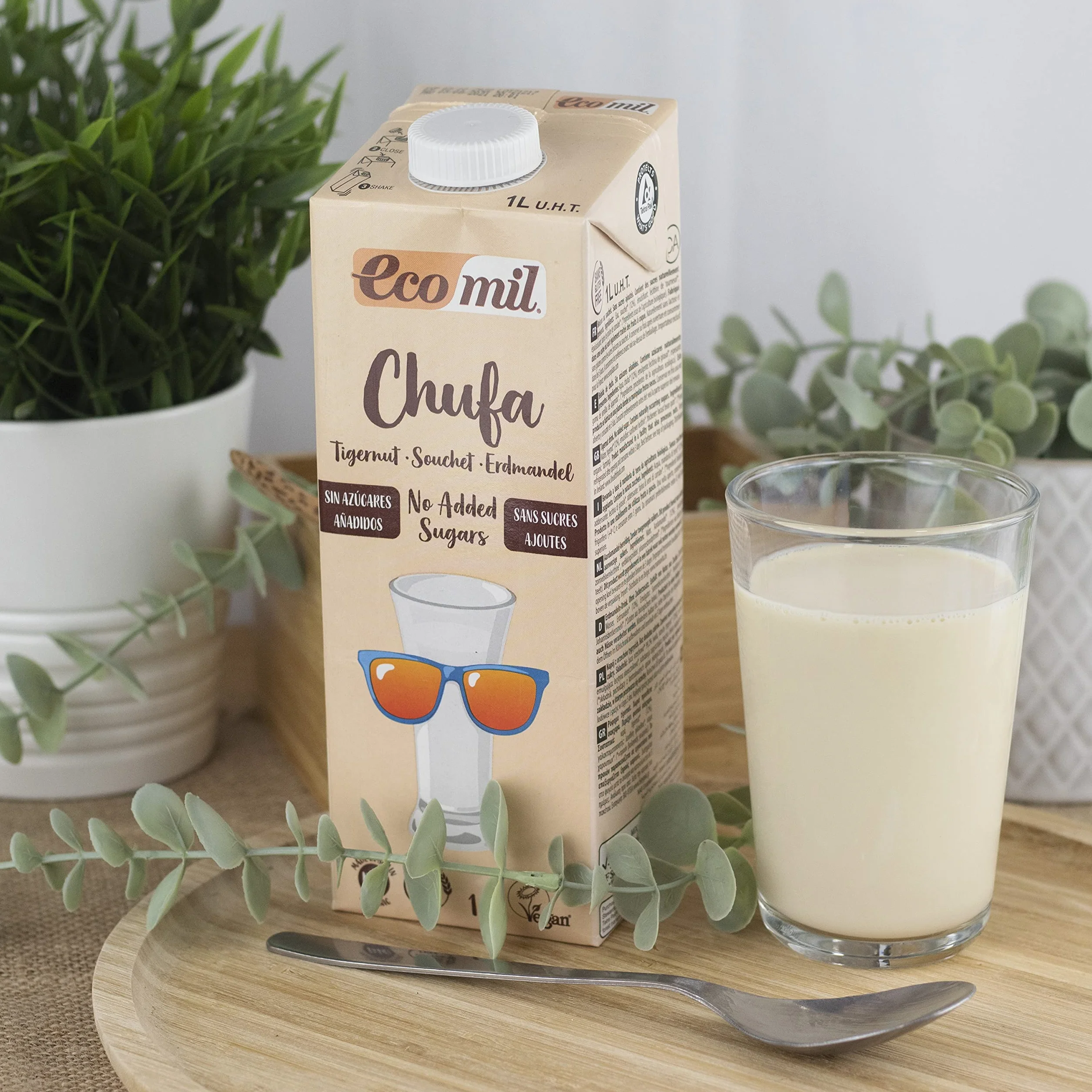 Ecomil - Bebida Vegetal de Chufa BIO, Sin Azúcares Añadidos, Vegano, Sin Lactosa, Sin Gluten - Pack 6 unidades de 1L