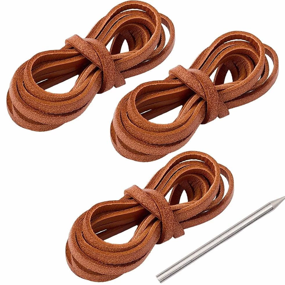 GORGECRAFT Kit de Cordones de Cuero para Guantes de Béisbol 5mm 6m 3 Rollos con Aguja de Acero Inoxidable
