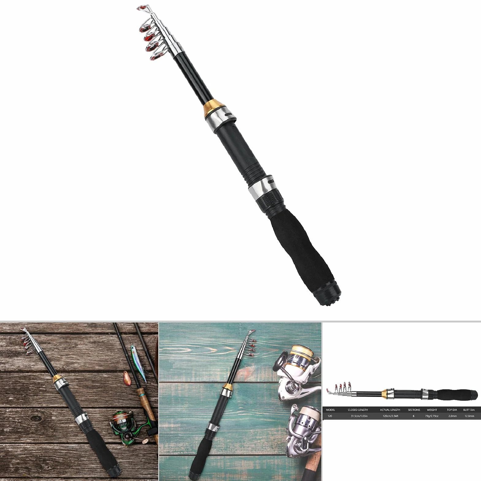 Caña de Pescar Portátil 1.2M para Hielo y Mar Compacta Modelo 28049-100