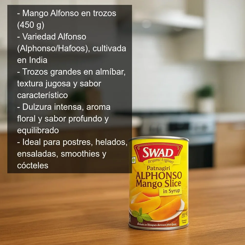 Mango Alphonso en trozos en almíbar 450 g Lata India dulce aromático
