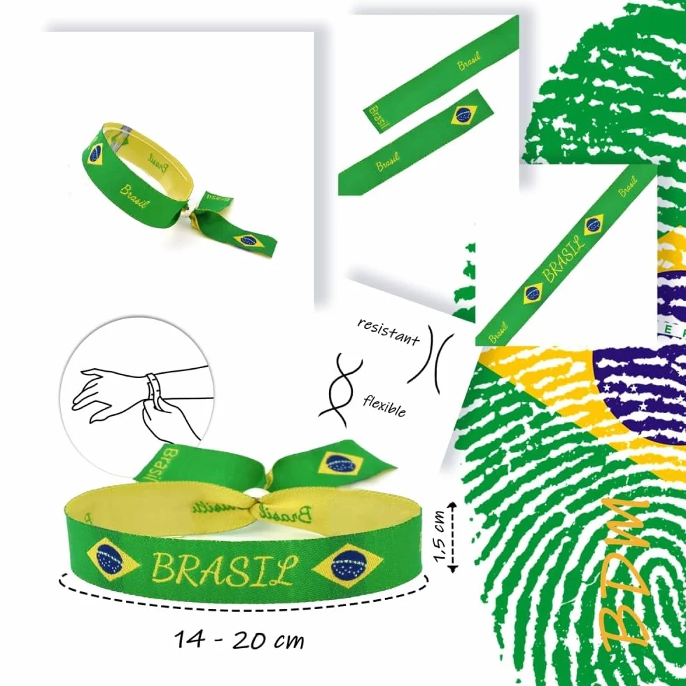 Pulsera de Tela Bandera de Brasil Ajustable Verde-Amarela