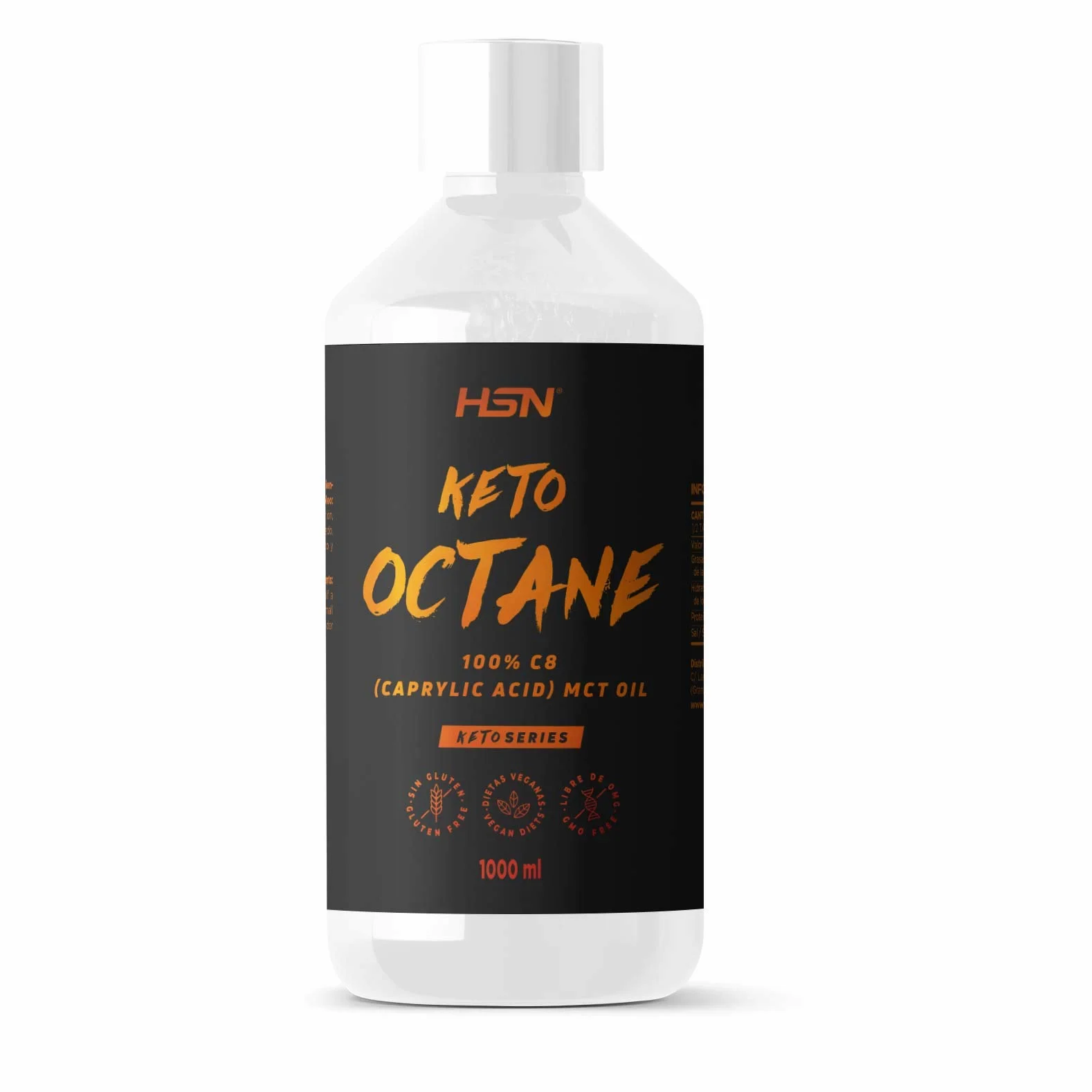Aceite de Coco MCT C8 Keto Octane de HSN | 1000 ml = 66 Tomas por Envase de 100% Puro Ácido Caprílico | Ideal Dieta Keto y Paleo | Sin Palma ni Colza | NO-GMO, Vegano, Sin Gluten