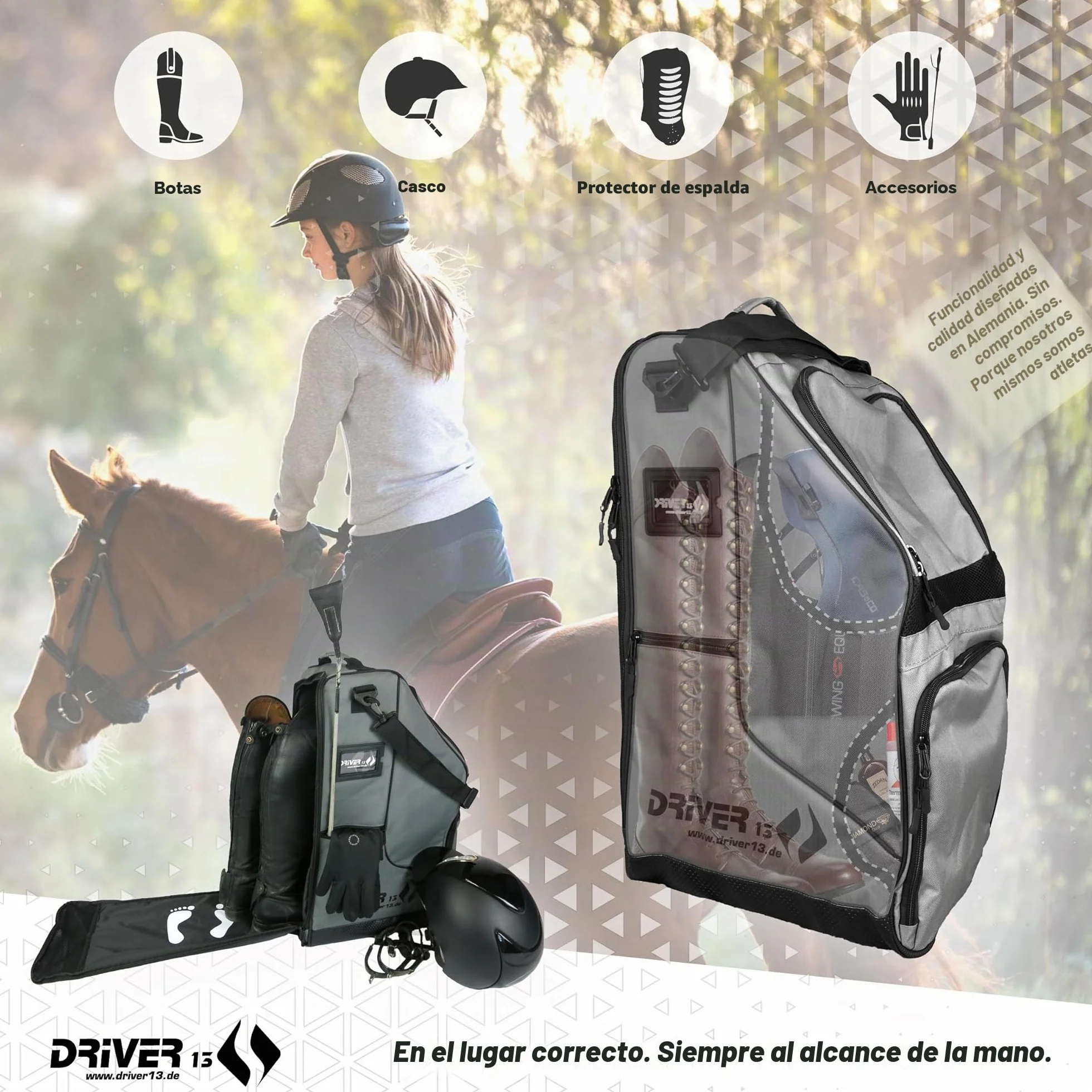 Bolsa para Botas de Equitación Deluxe con Compartimento para Casco, 60 cm, 35 x 30 x 60 cm