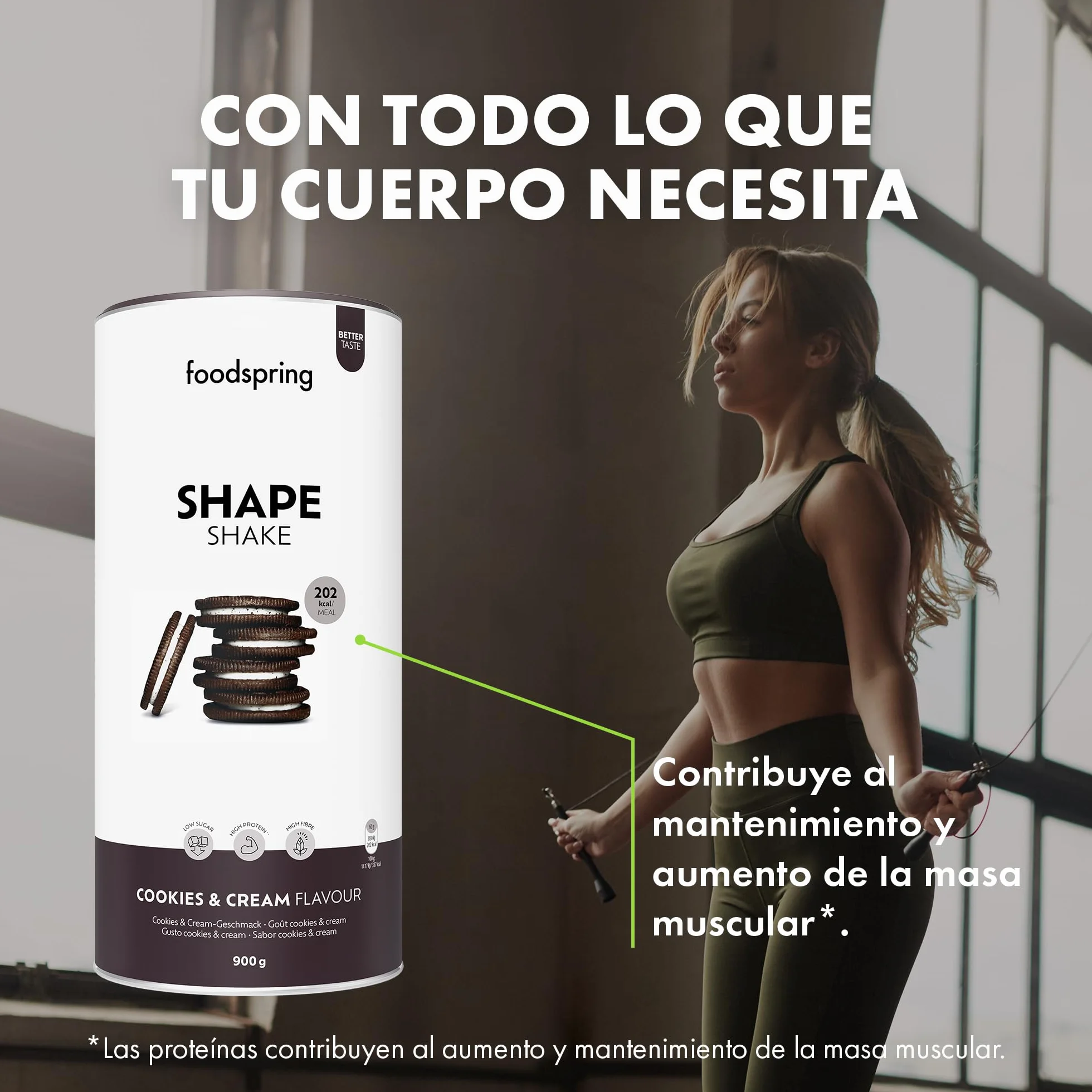 foodspring Shape Shake - batido completo, sustitutivo de comida con proteína premium para controlar el peso, 202 kcal por ración, sin gluten - 900g