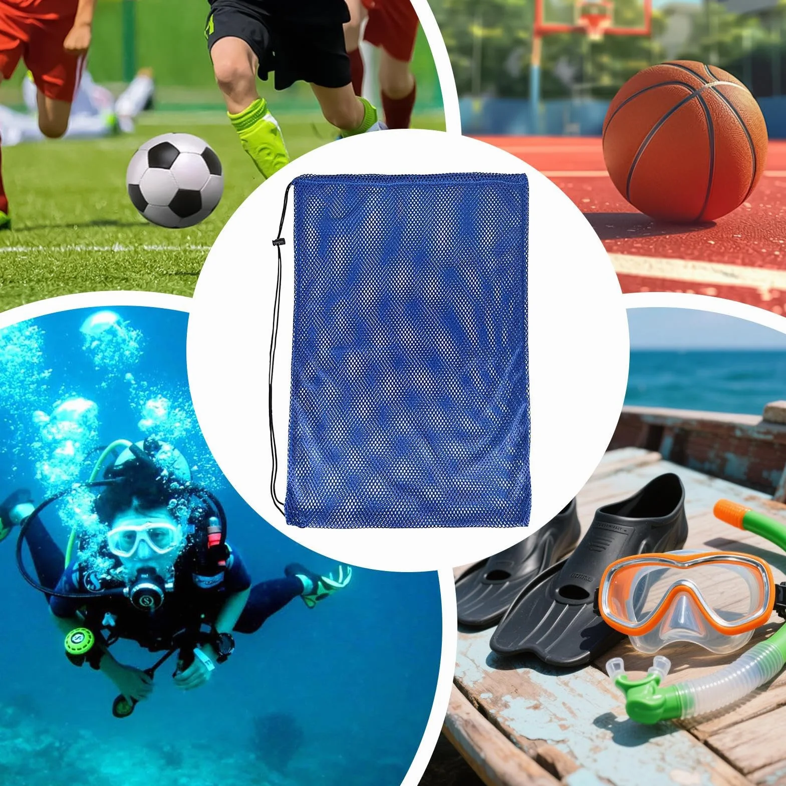 Bolsa Playa Malla 68x48 cm Organizador Extra Grande para Buceo Natación y Almacenamiento de Aletas