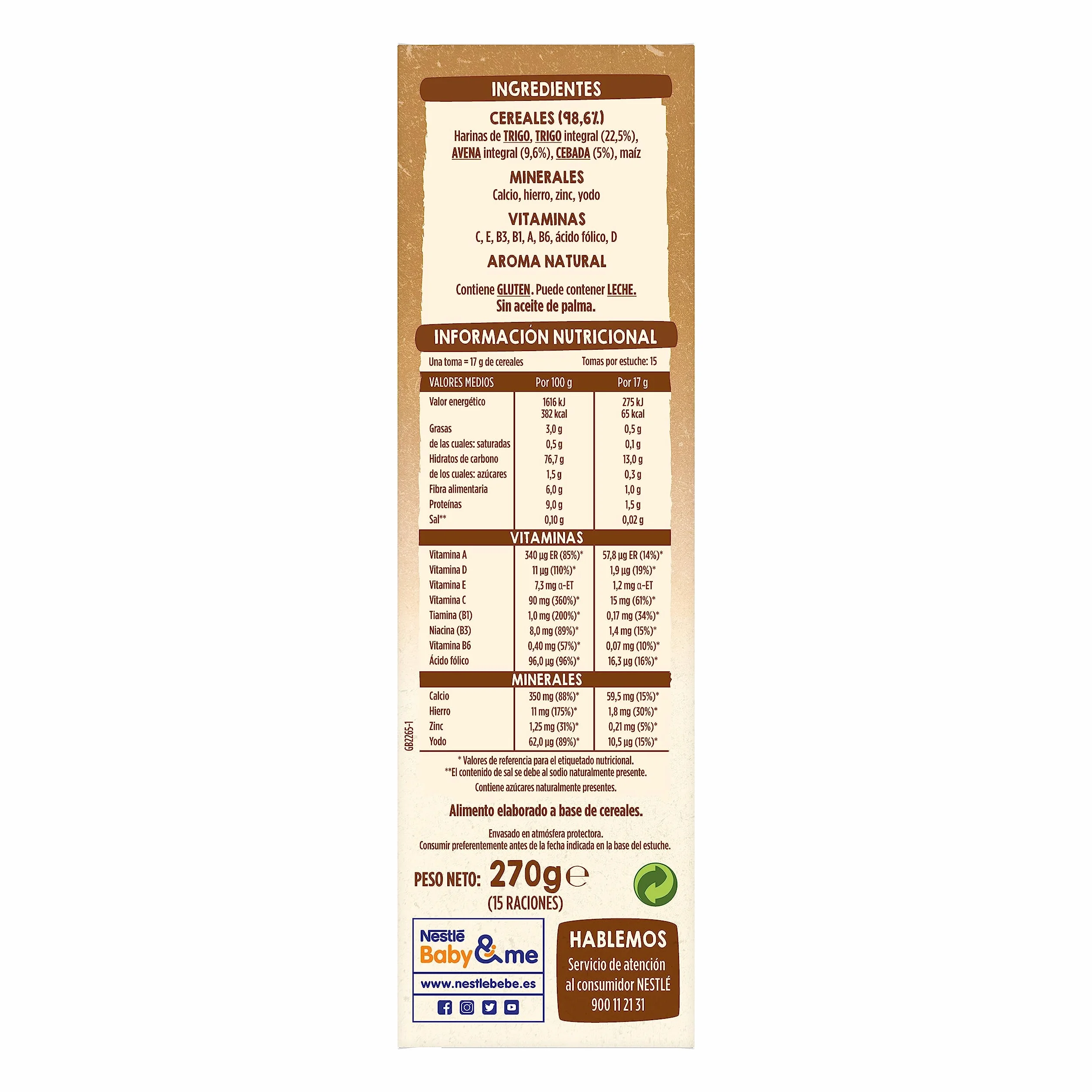 NESTLÉ 0%0% Papilla Multicereales, a partir de los 6 meses, 6x270g