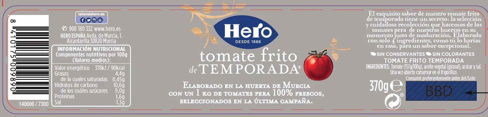 Hero Tomate Frito de Temporada - Pack de 8 x 370 g