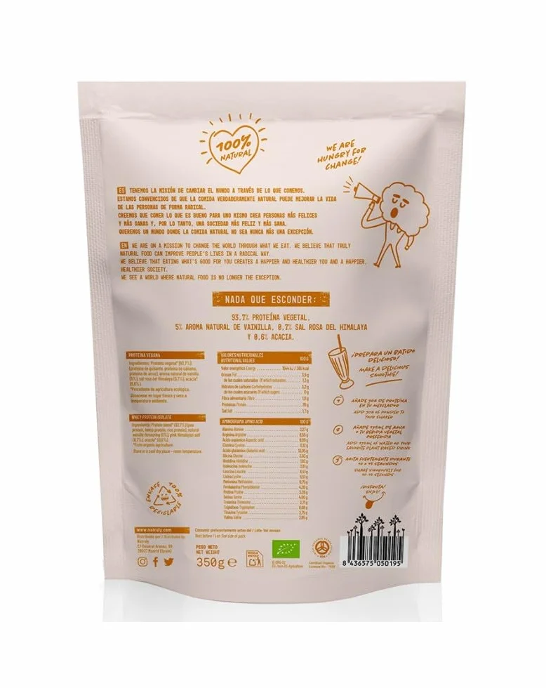 Pack 2x Proteína Vegana Sabor Vainilla Bio 350g | Natruly | 100% Natural | Ecológica y Sin Azúcares Añadidos | Alta en Proteínas Vegetales
