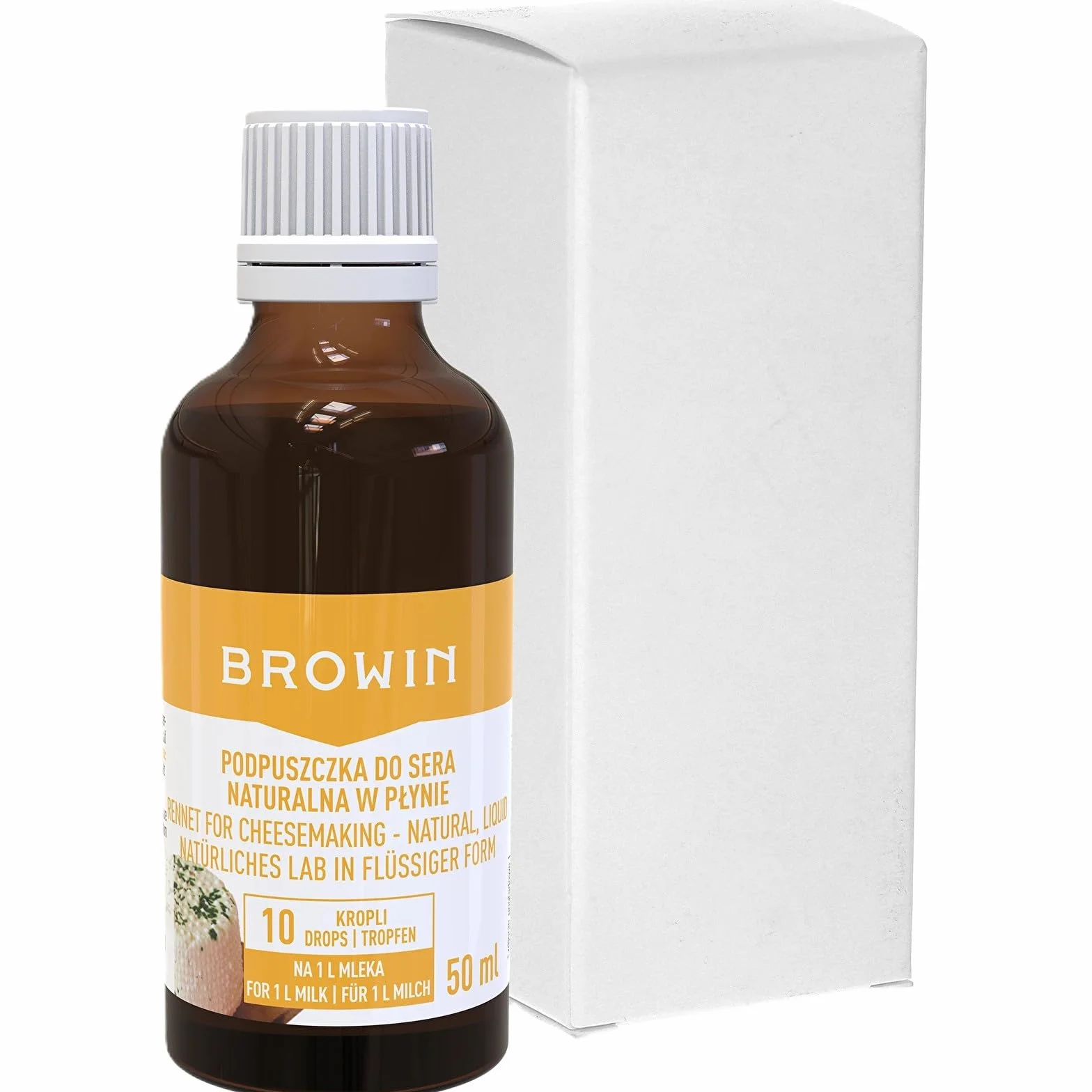Browin Lab líquido natural 411207, 50 ml, para leche de vaca, oveja y cabra, 105-260 L, gran rendimiento, fácil dosificación, líquido