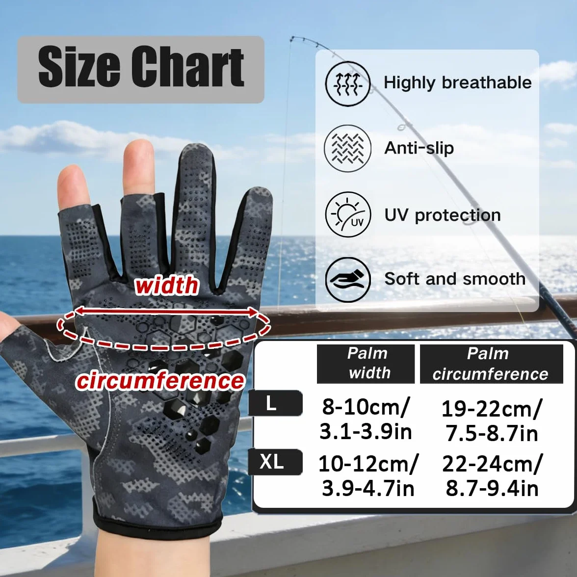 Guantes de Pesca Ciclismo Antideslizantes Medio Dedo Verano Hombre Mujer