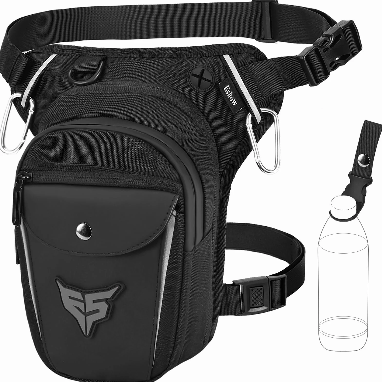 Eshow Pernera Moto Ampliable con Portabotella y Tira Reflectante para Ciclismo Montañismo Senderismo Negro