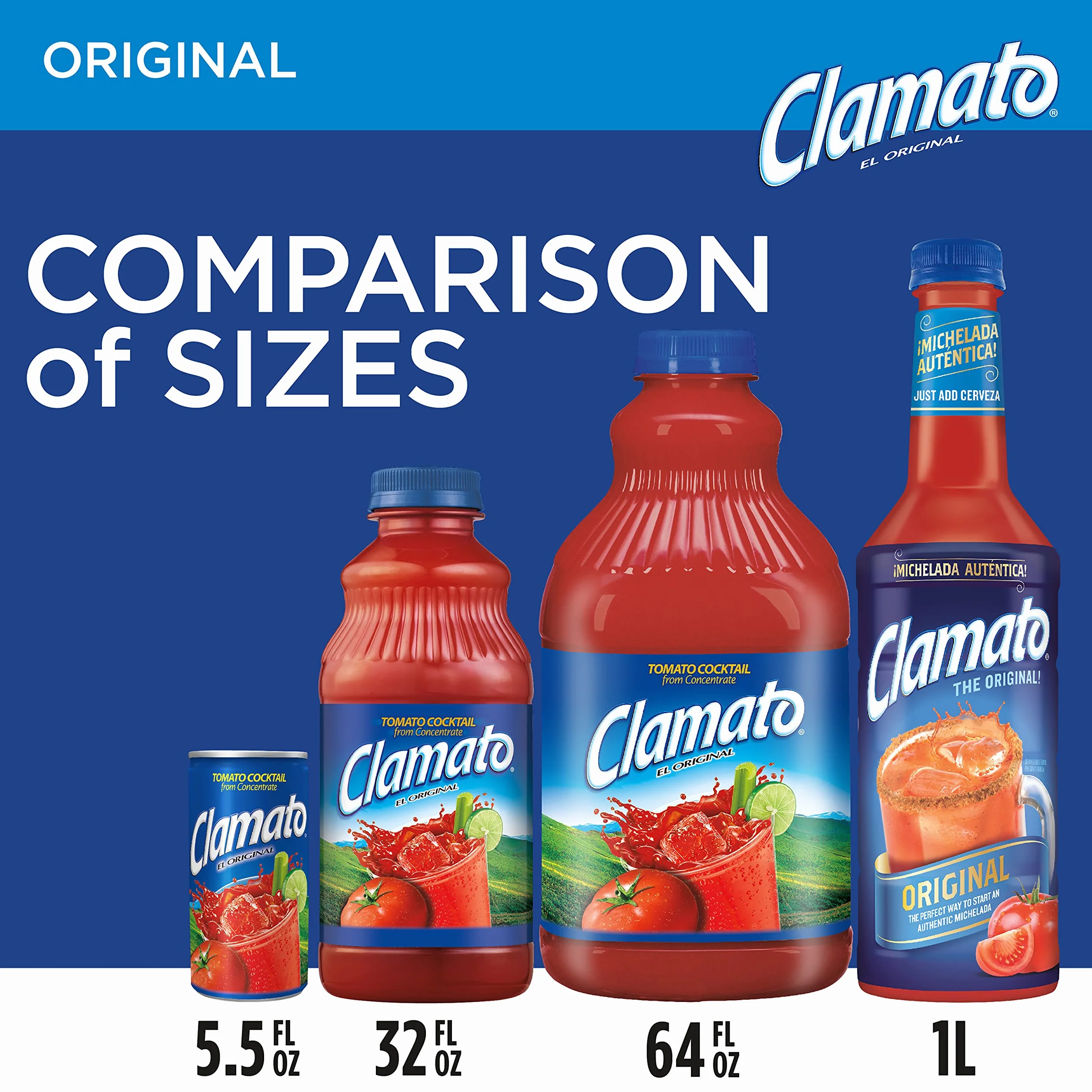 Clamato Jugo de Tomate Mezcla para Cócteles Micheladas Bebida Mexicana Pack de 8 botellas de 1,89 litros