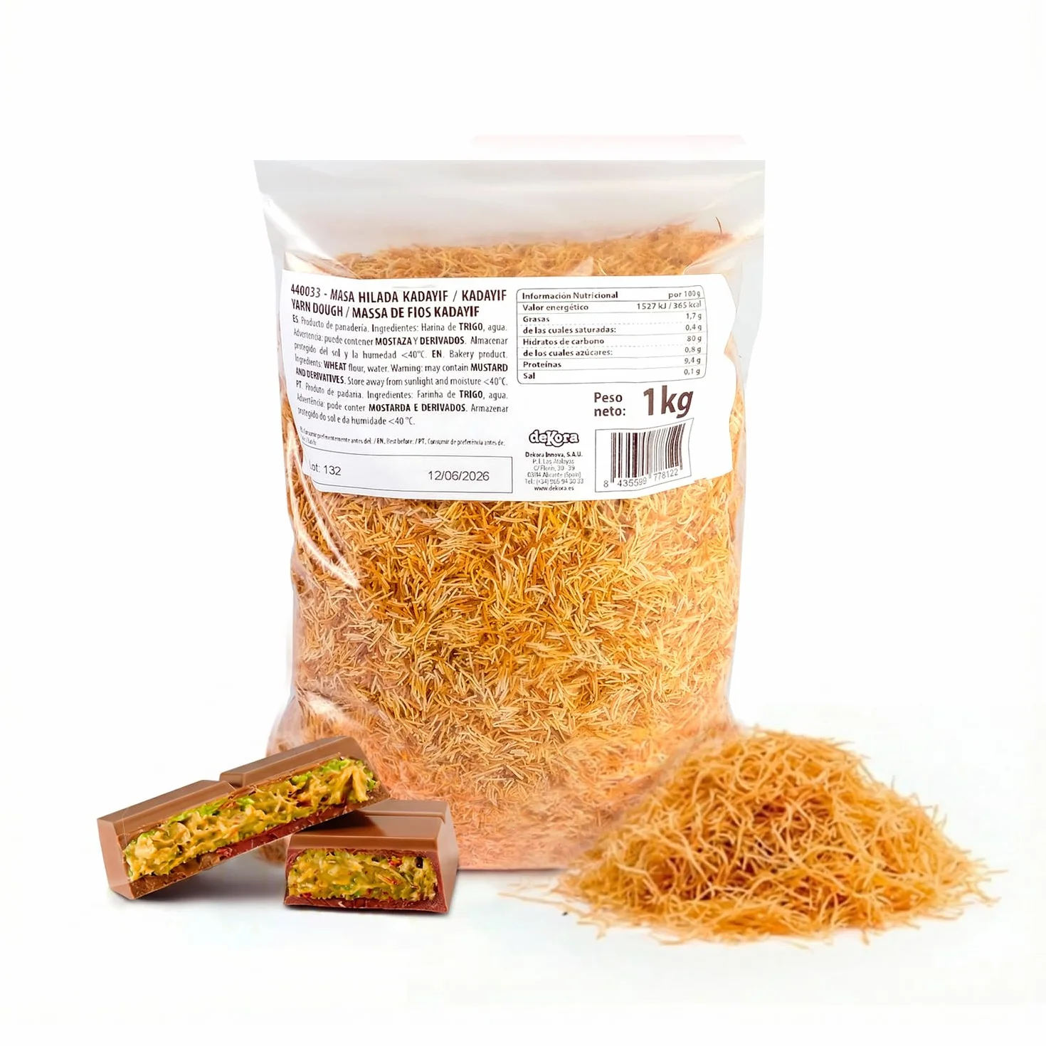 Pasta Kataifi 1kg, Fideos Kataifi para Postres y Platos Salados, Kadayif Fino y Crujiente, Sin Azúcar, Sin Lactosa, Halal