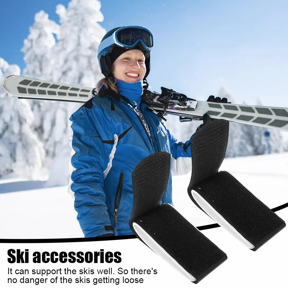 Correas de Esquí Ajustables, 4 Piezas Ski Straps, Bandas de Fijación para Esquís, Snowboard y Bastones