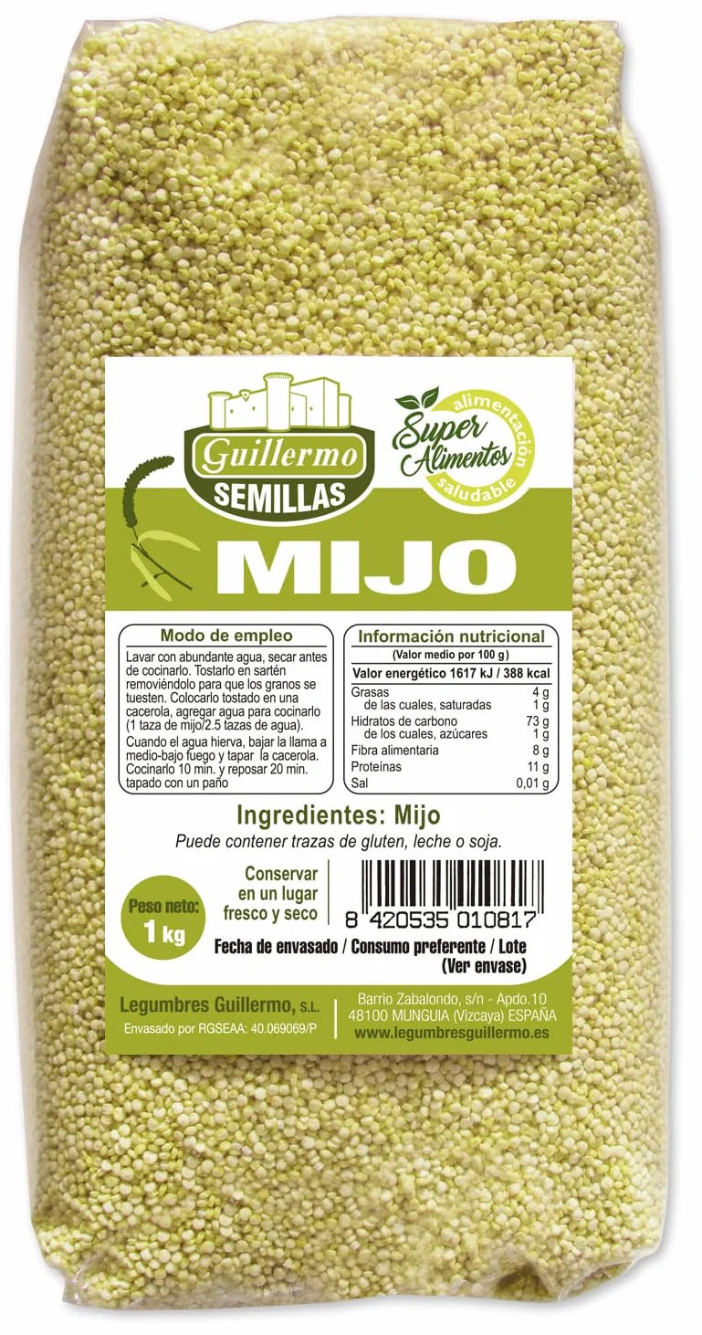 Guillermo | Mijo pelado - Paquete 1 kg. | Muy apropiado para deportistas | Rico en fibra vegetal