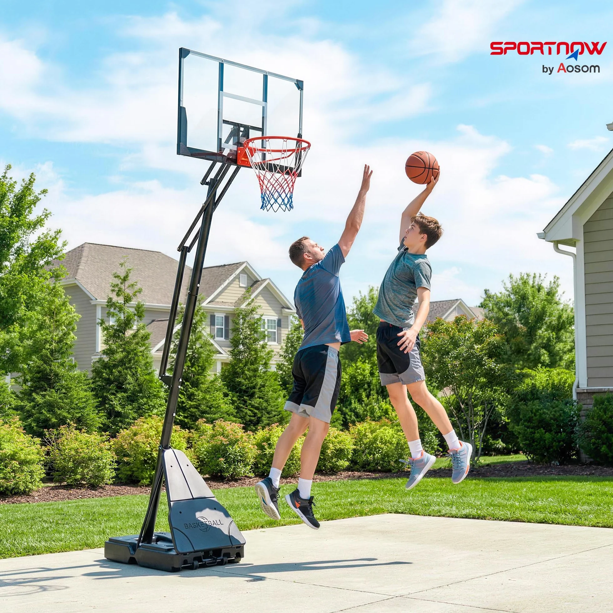 SPORTNOW Canasta de Baloncesto Exterior, Altura Ajustable 245-305 cm, Portátil con Ruedas, Base Rellenable, Tablero Irrompible