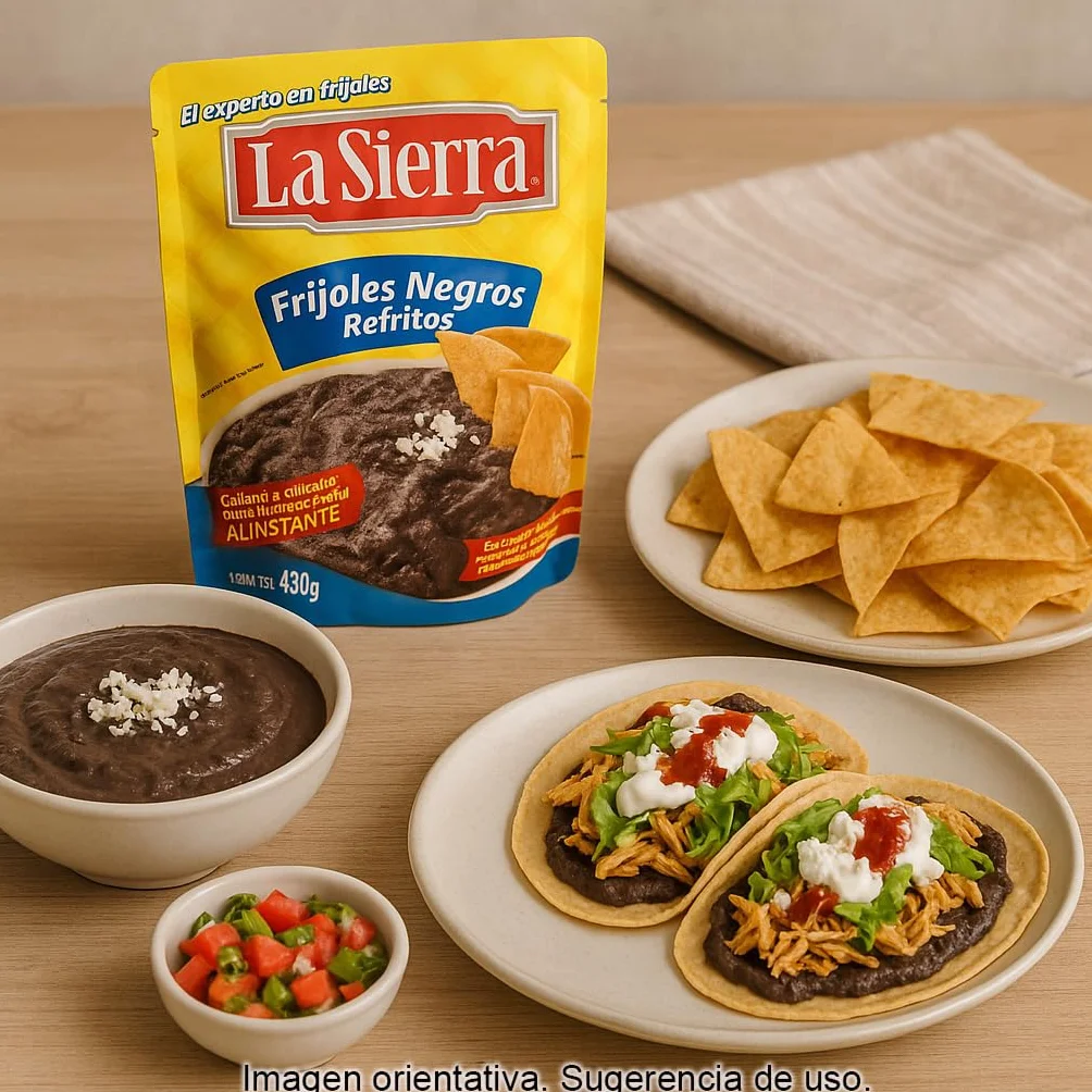 Frijoles negros refritos mexicanos 430 g pack 2 bolsas, textura cremosa lista en minutos para tacos, burritos, nachos y dips