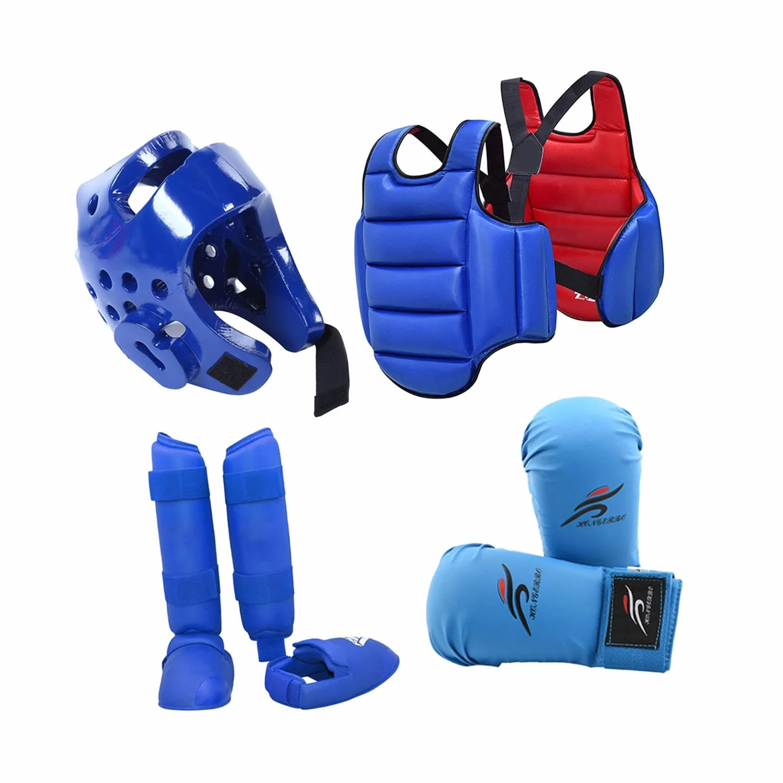 Karate Sparring Set Casco Boxeo Guantes Espinilleras Protector Corporal Entrenamiento Competición
