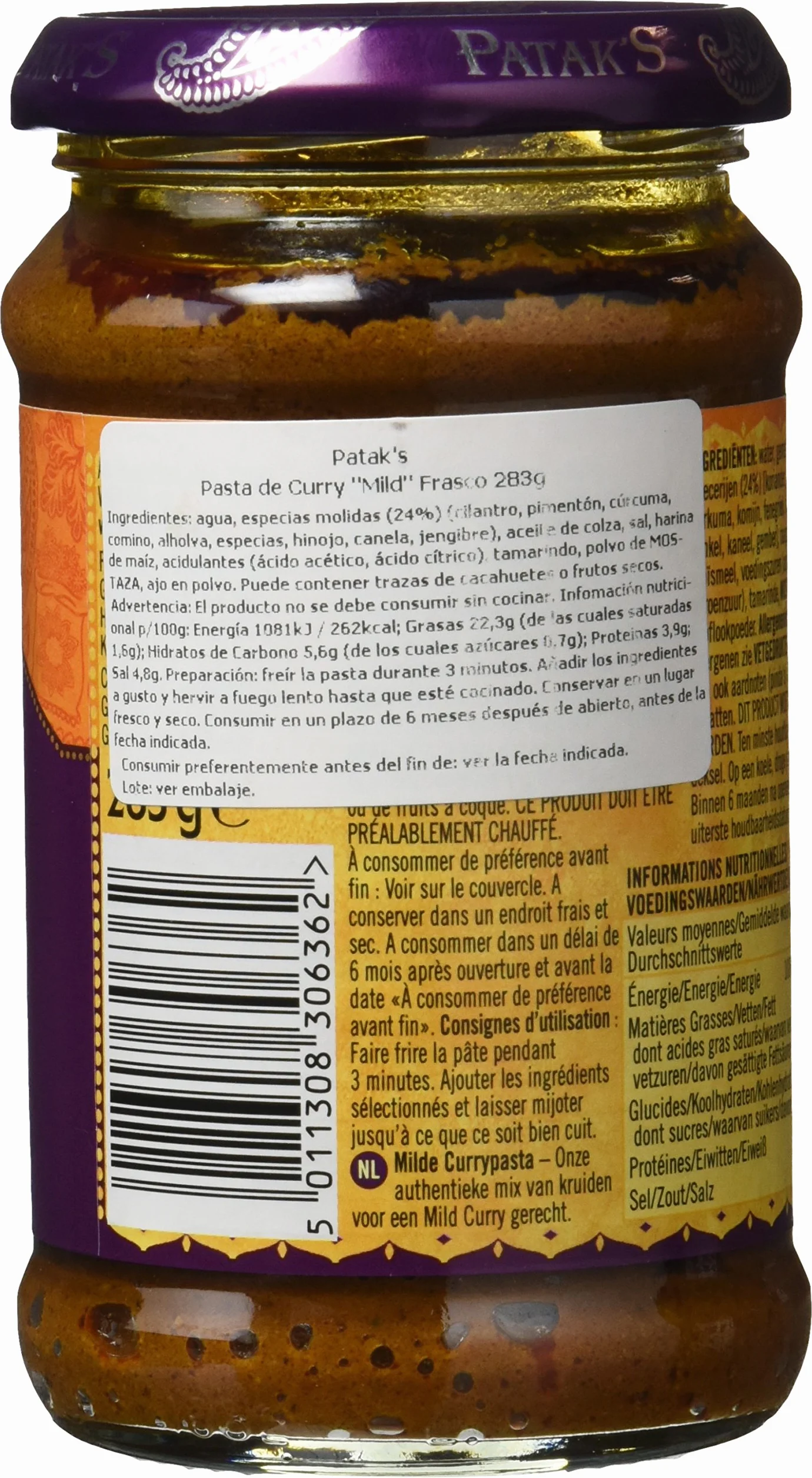 Patak'S Pasta de Curry meio picante 280 g