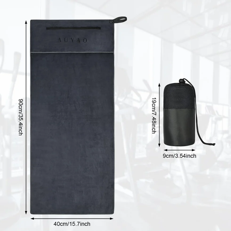 AUYAO Toalla Gimnasio 40cmx90cm Magnética Fitness Cremallera Secado Rápido Absorbente Gris