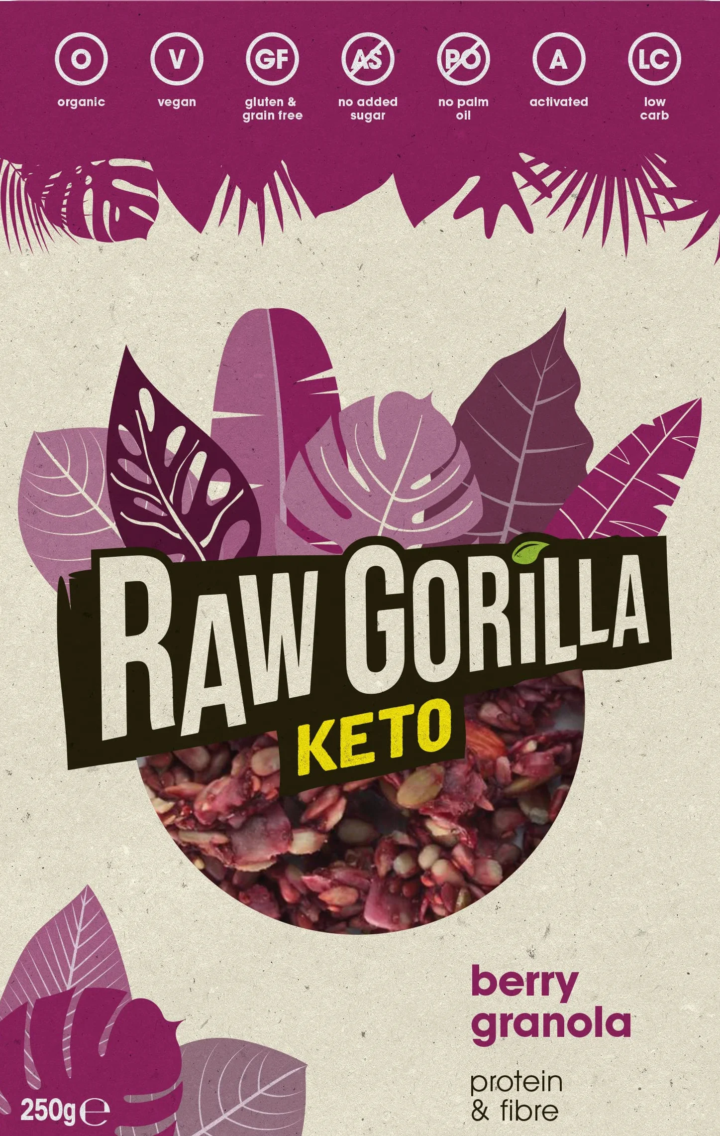 Raw Gorilla Granola keto con frambuesa 250 g