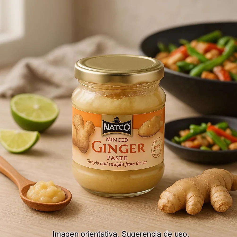 Jengibre en pasta 190 g en frasco de cristal, sabor intenso y fresco para currys, wok, sopas, marinados y salsas, ahorro de tiempo sin pelar ni rallar