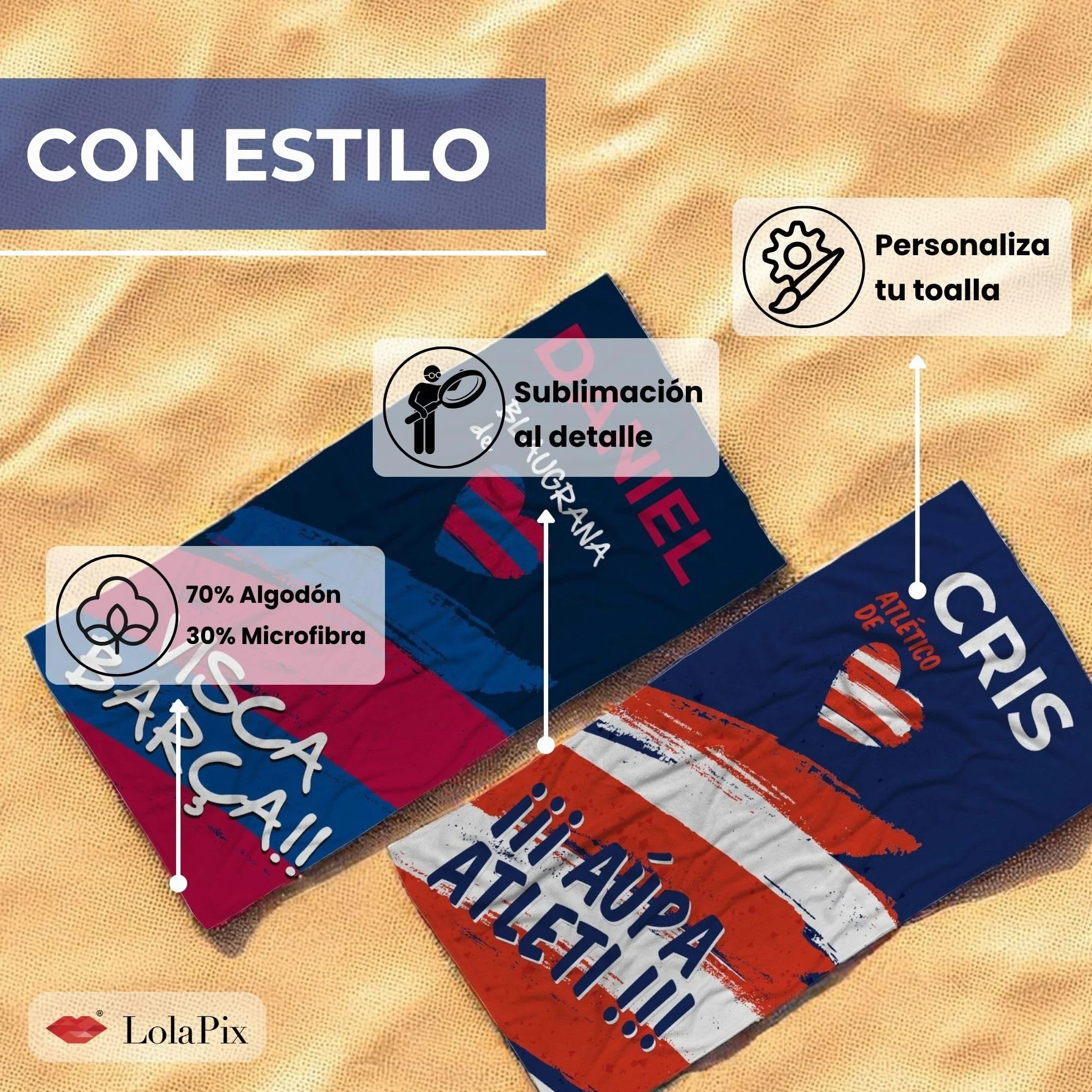 LolaPix Toalla Barcelona Personalizada Futbol Playa Regalo Nombre
