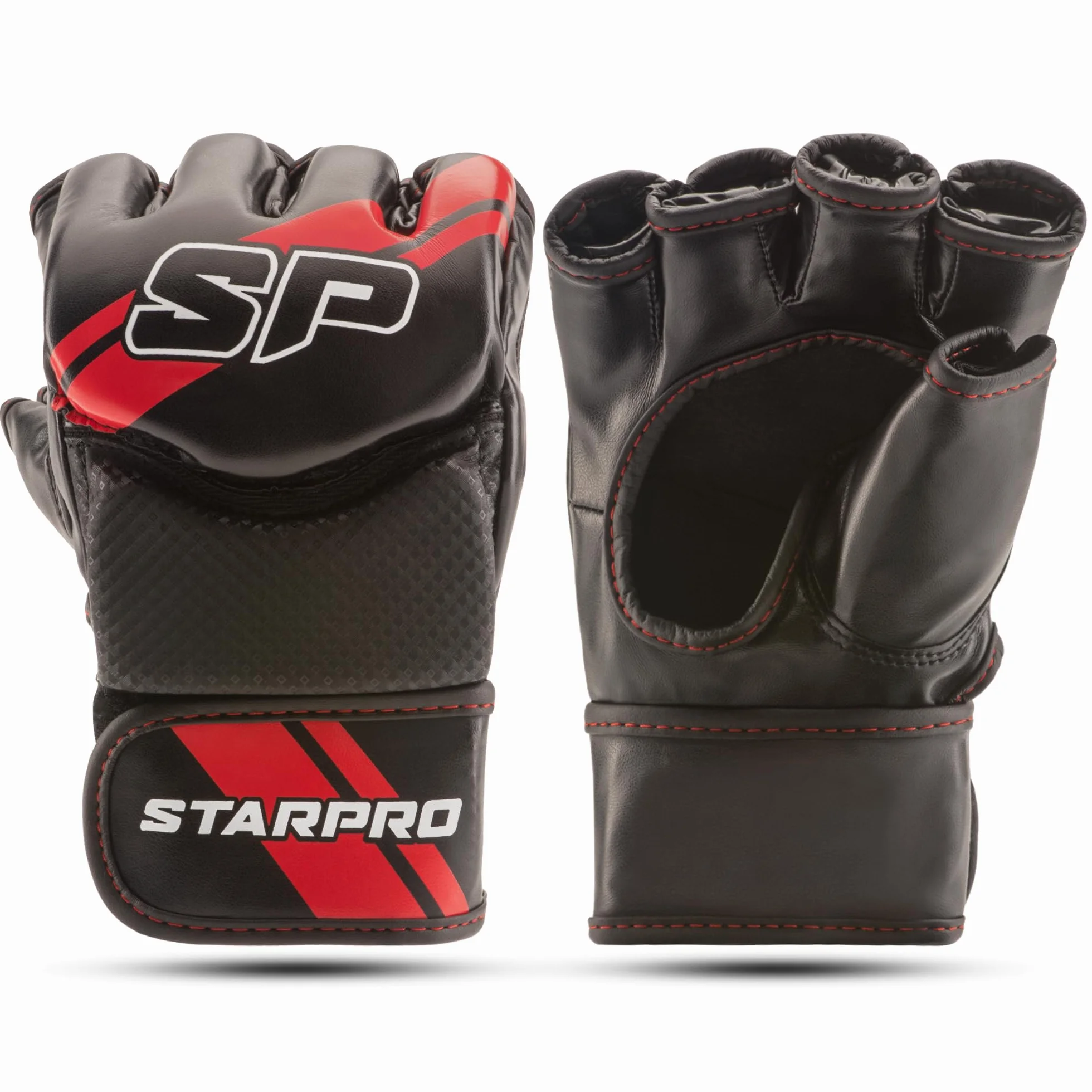 Starpro Star Guantes MMA Cuero PU Blanco y Negro Sparring Entrenamiento Combate Muay Thai Kickboxing