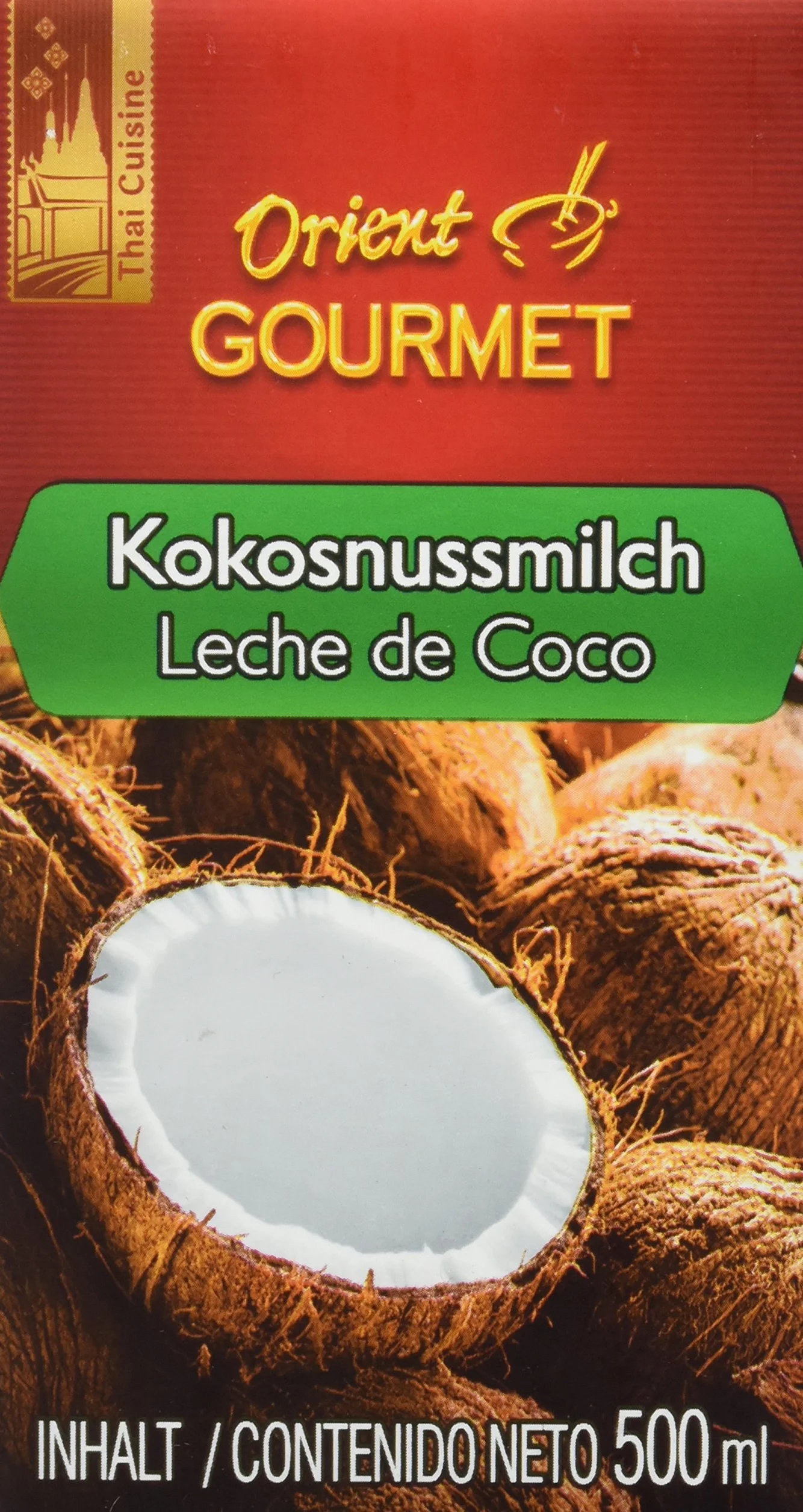 Orient Gourmet Leche de coco, leche cremosa con sabor a coco, cocina tailandesa auténtica, Contenido de Grasa 17-19%, 1 2 x 500 ml