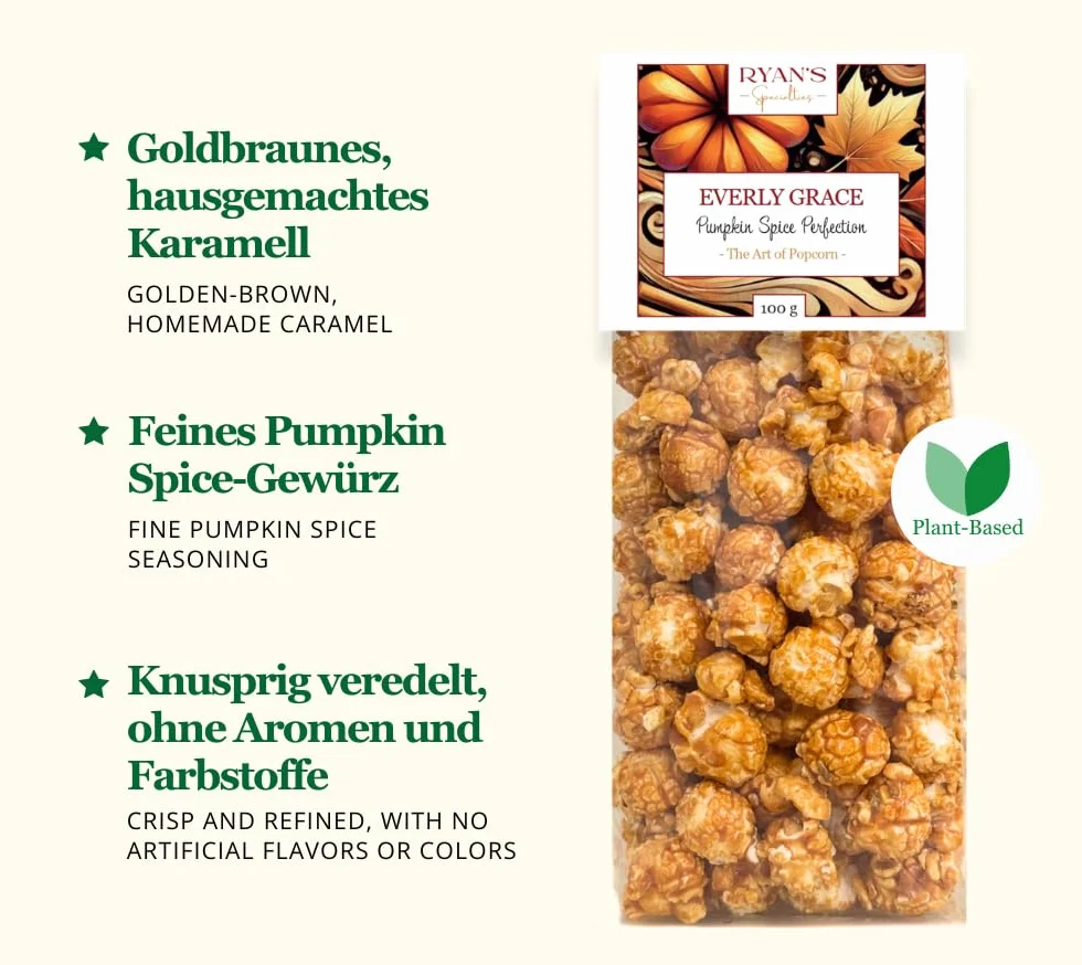 Everly Grace Pumpkin Spice - Juego de té orgánico suelto y palomitas de maíz crujientes en otoño, mezclas de otoño hechas a mano con canela, nuez moscada, clavo y calabaza, con té negro, té de