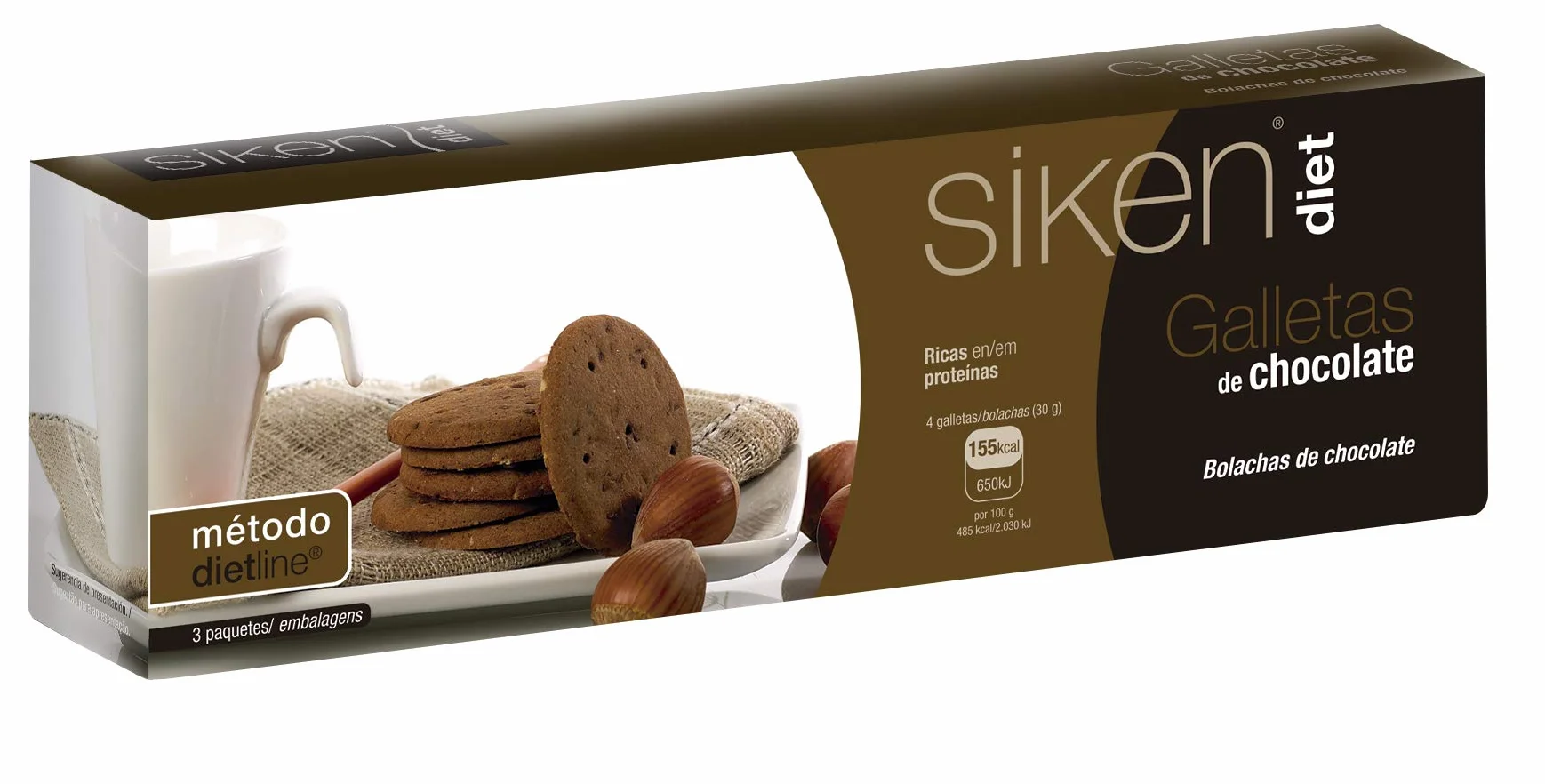 Siken Diet - Galletas de Chocolate, Ricas en Proteínas, Snack Ideal para Picar entre Horas - Caja con 3 Sobres de 5 Galletas,112.5 g