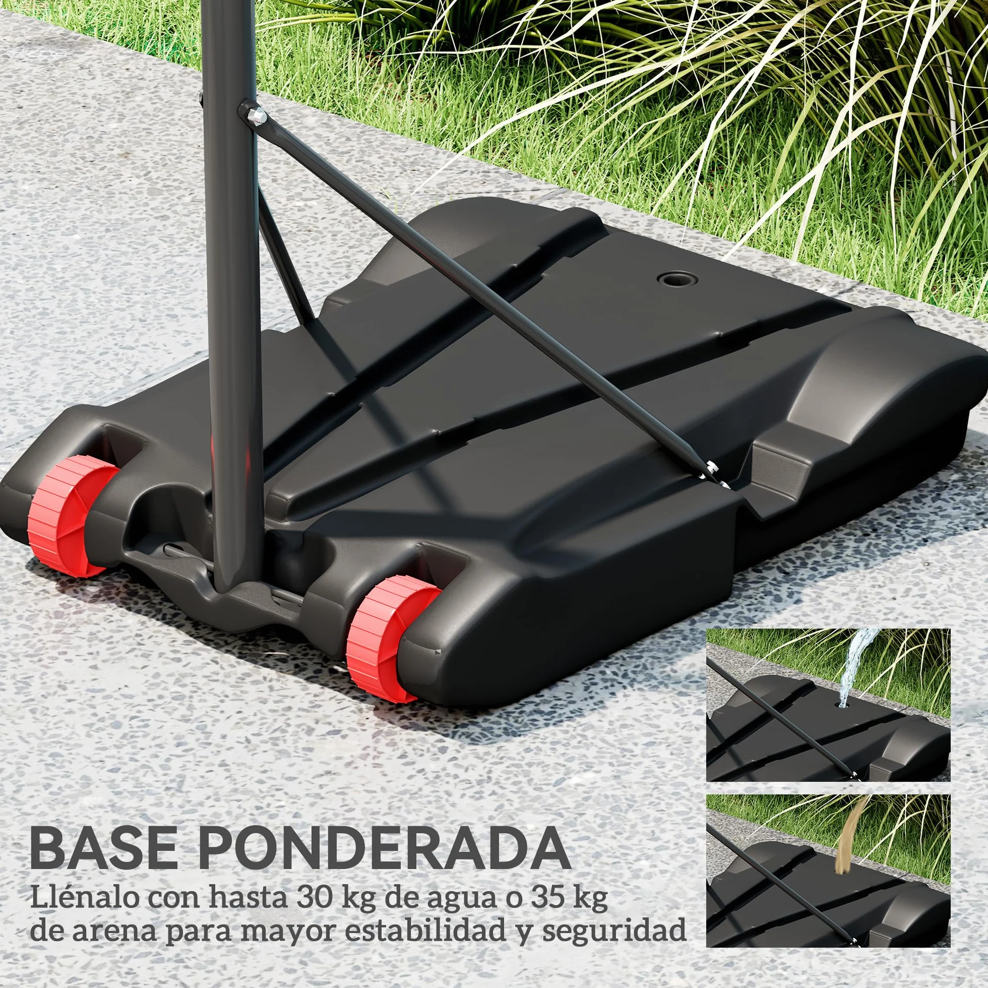 SPORTNOW Canasta de Baloncesto Exterior Tablero Dardos Altura Ajustable 210-247 cm Aro Portátil Ruedas Base Rellenable Negro
