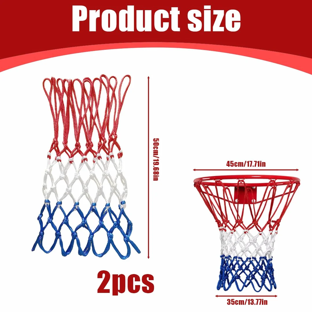 Red de Baloncesto de Poliéster Resistente al Clima, 2 Piezas, Reemplazo para Interior y Exterior, 12 Bucles Tricolor