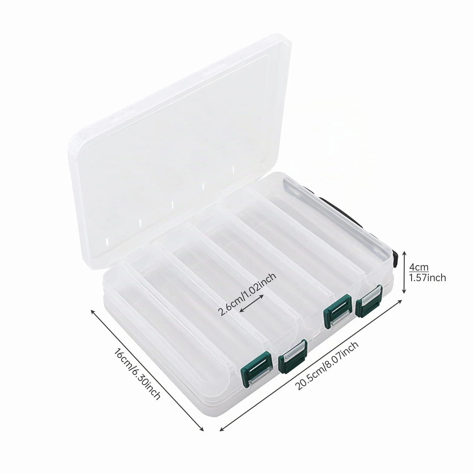 Caja de almacenamiento de aparejos de pesca transparente de plástico 10 rejillas 20 x 16 x 5 cm