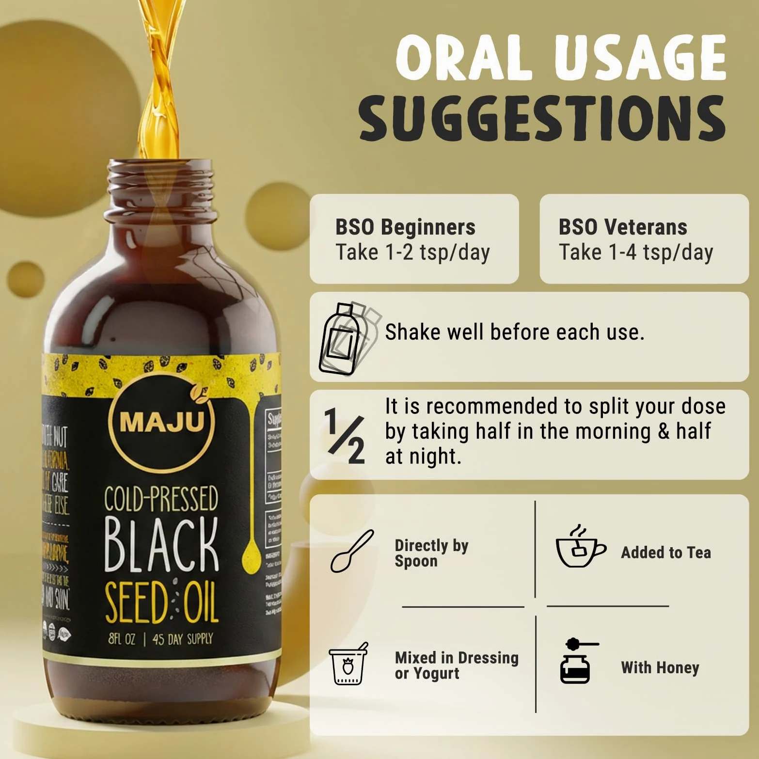 Aceite de semilla negra - 3 veces timoquinona, prensado en frío, 100% aceite de semilla de comino negro turco, aceite de semilla pura líquida, botella de vidrio, 8 onzas