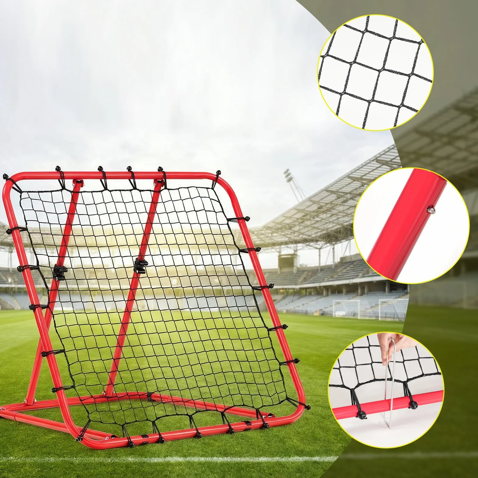 LARMNEE Reboteador de Fútbol con Ángulo Ajustable 0°-75°, Red de PE, Entrenamiento Portátil
