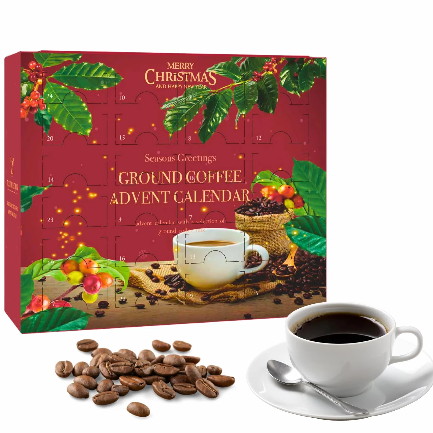 Calendario de Adviento del Café 2023 Navidad | Set de café molido - Regalos de 24 sabores para hombres y mujeres - Regalos de café italiano de vainilla francesa y avellana
