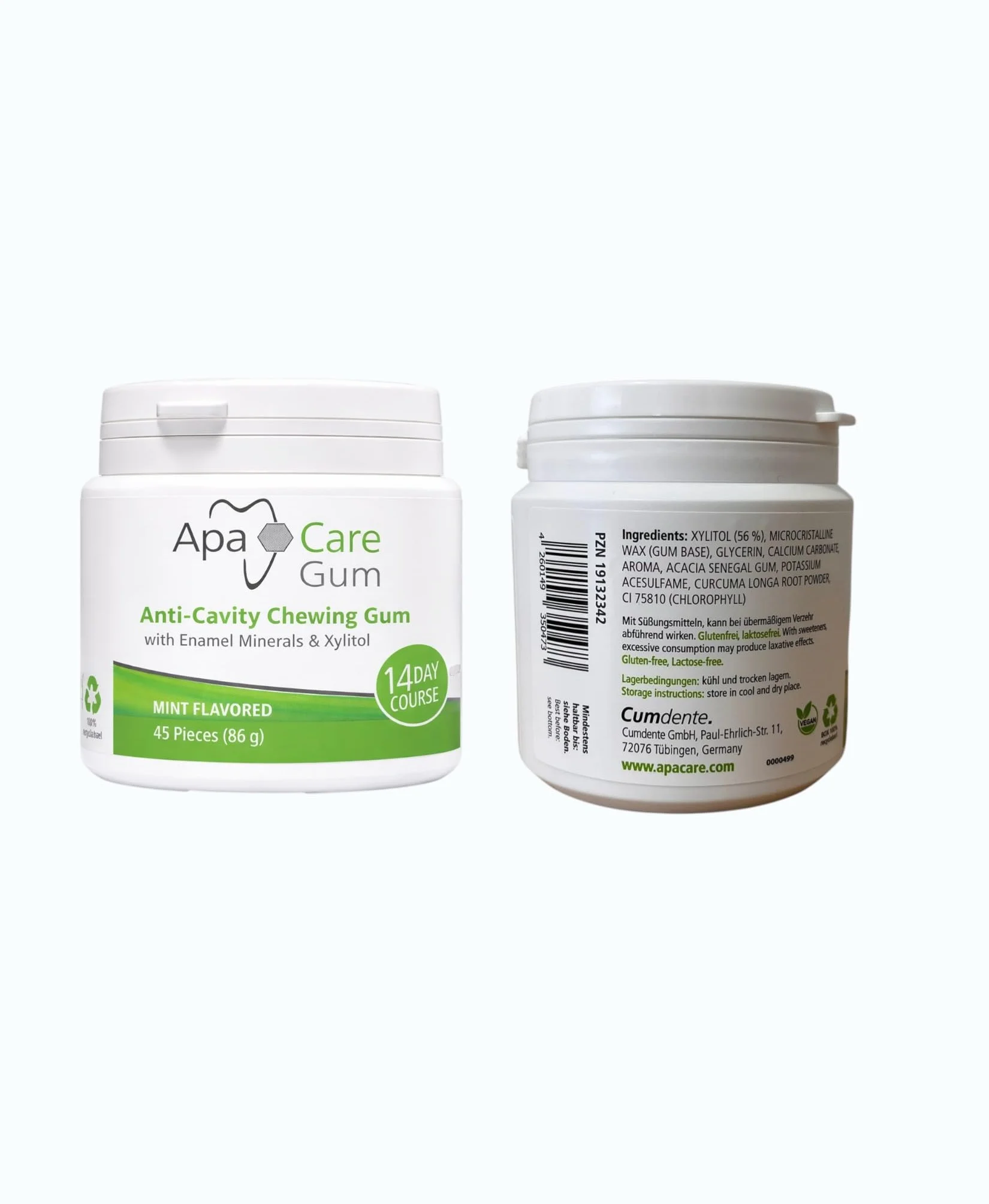 ApaCare Goma de mascar anticaries con minerales de esmalte y xilitol 6 latas