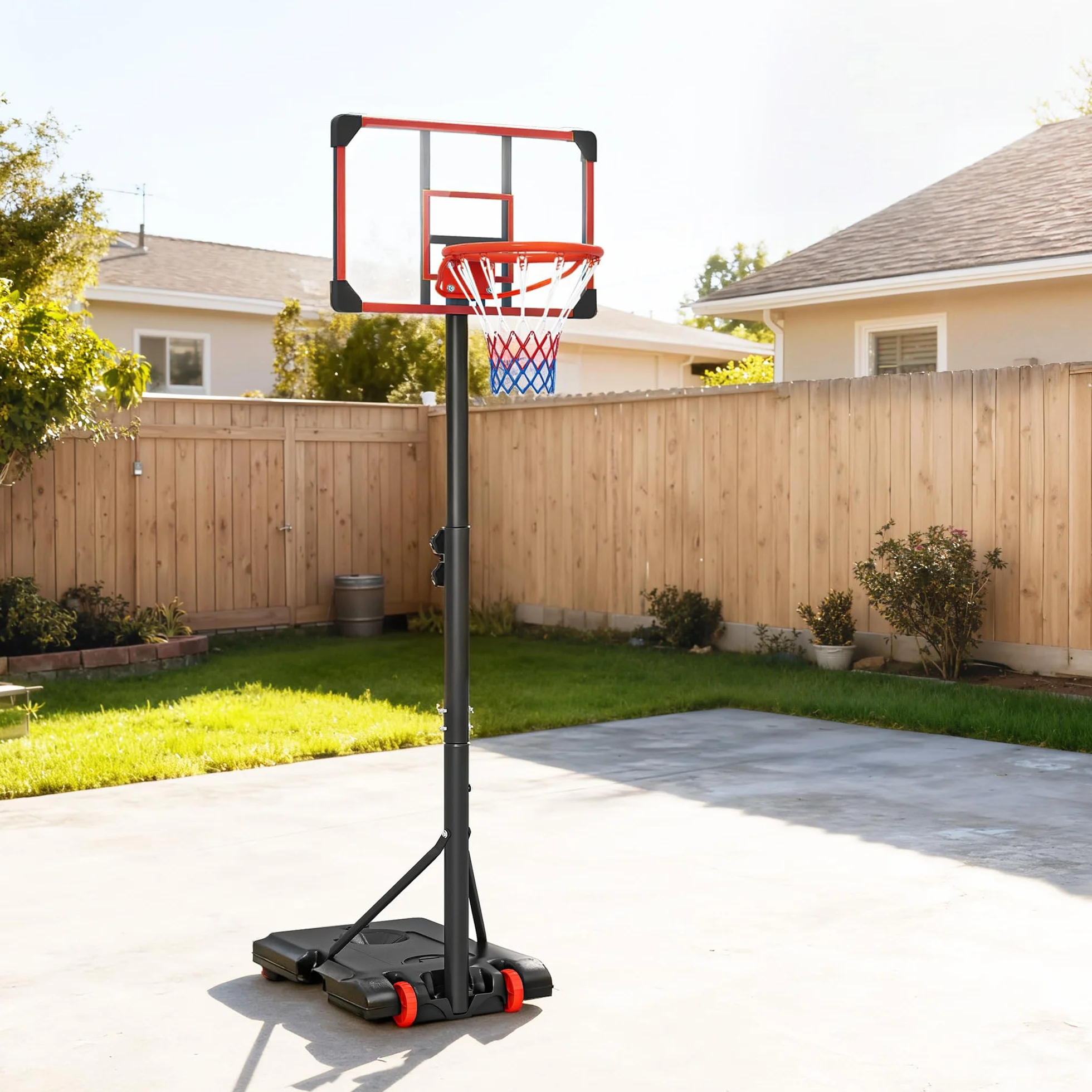SPORTNOW Canasta de Baloncesto Exterior, Altura Ajustable 178-208 cm, Portátil con Tablero Irrompible