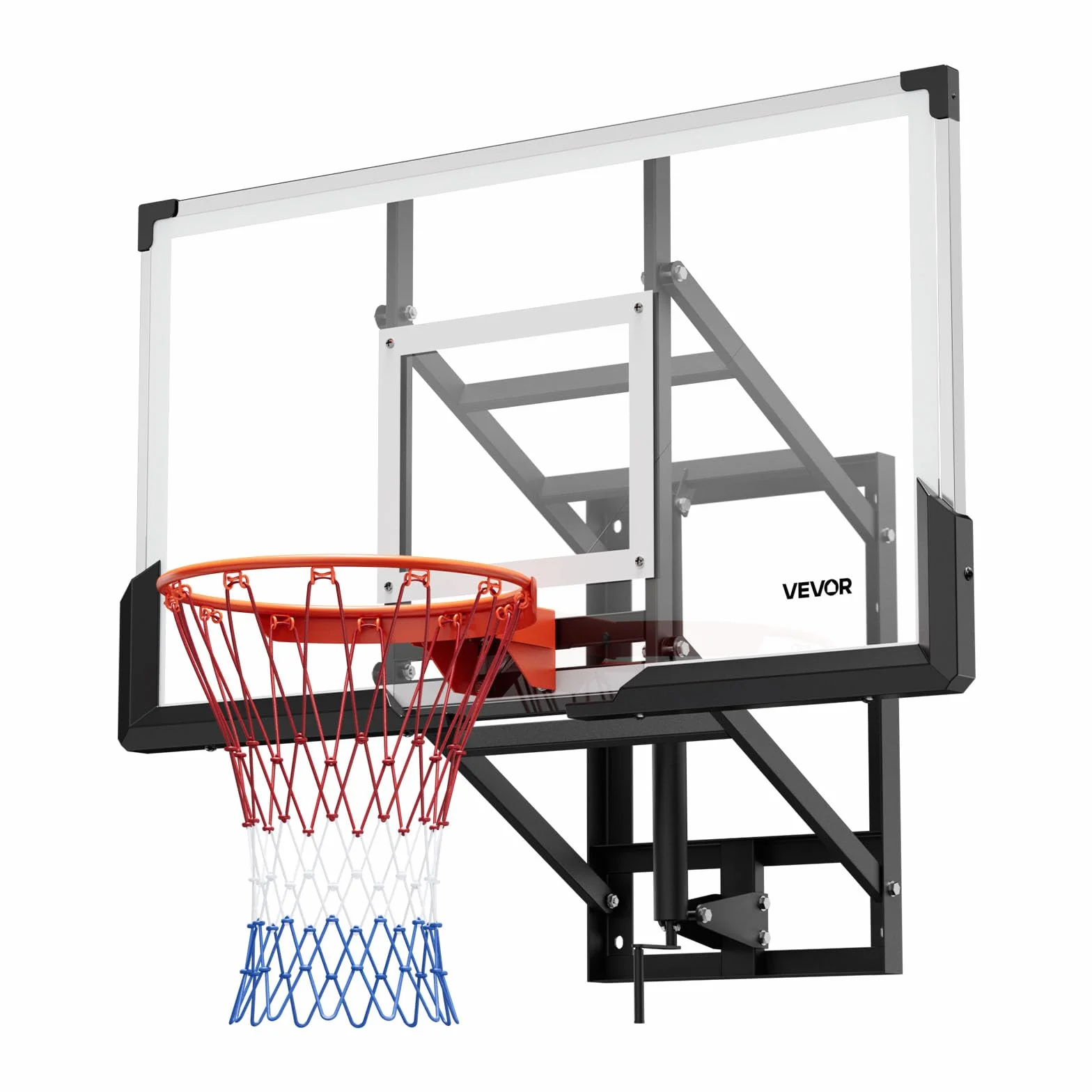 VEVOR Aro de Baloncesto de Pared, Tablero de Policarbonato, Red de Nailon Reforzado, 1390 x 1300 x 820 mm