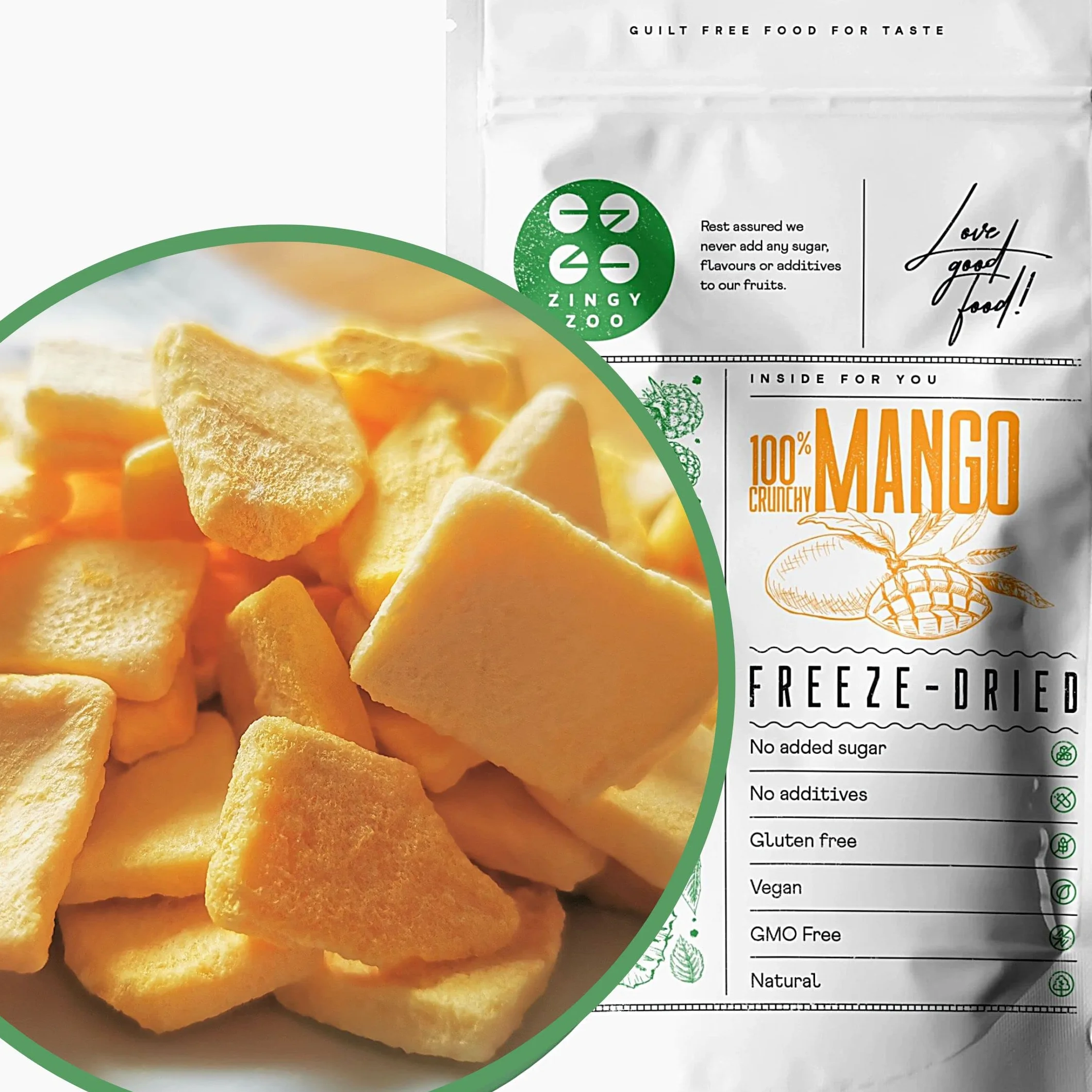 Mango Deshidratado | Liofilizado Mango Fruta Raw Natural Freeze Dried Fruit | Fruta Deshidratada Sin Azucar | Gefriergetrocknete Mango Fruta Liofilizada | Pure Dried Mango Snack ZingyZoo (100g)