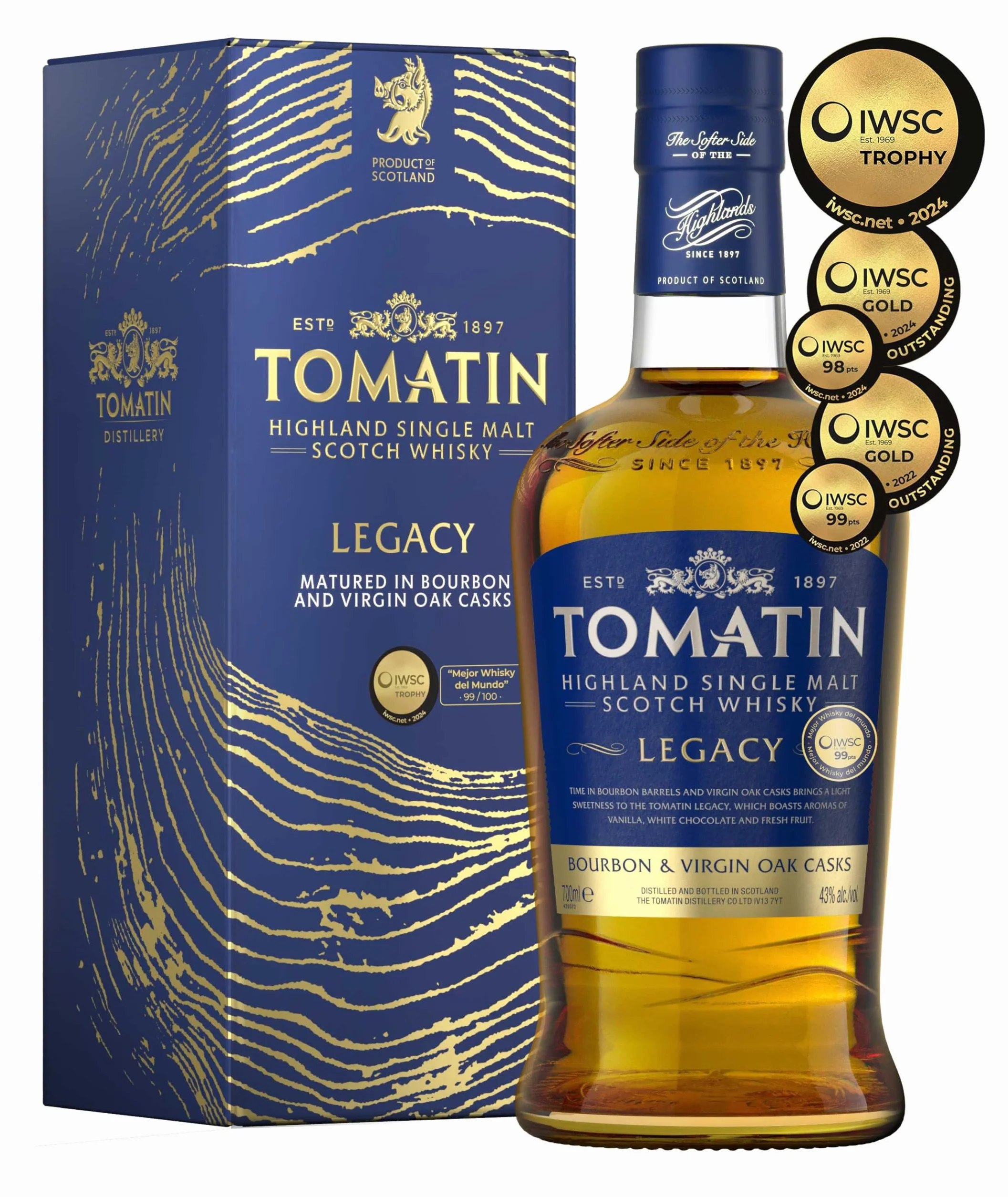 TOMATIN SINGLE MALT WHISKY "LEGACY" + COPA OFICIAL DE WHISKY GLENCAIRN